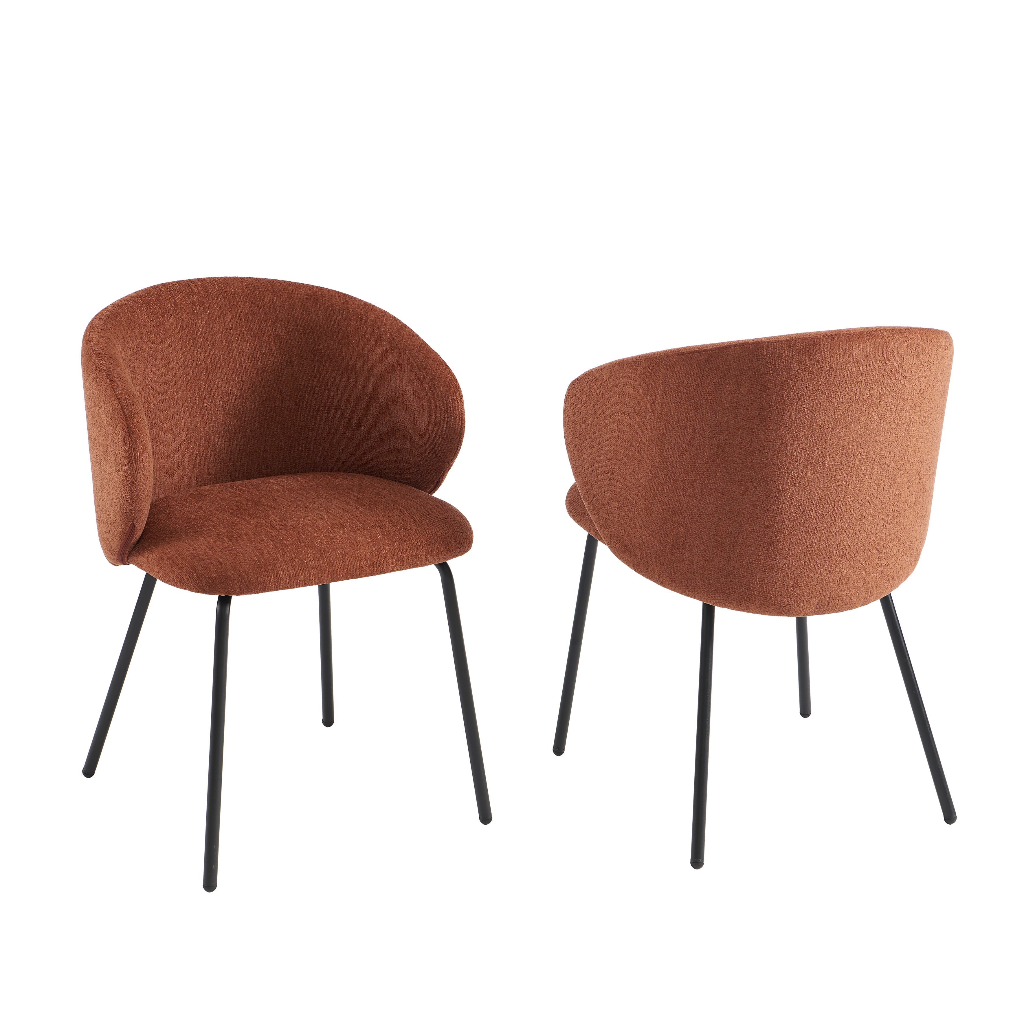 Cassie - Chaises - Tissu Chenille - Terracotta Et Pieds Métal Noir