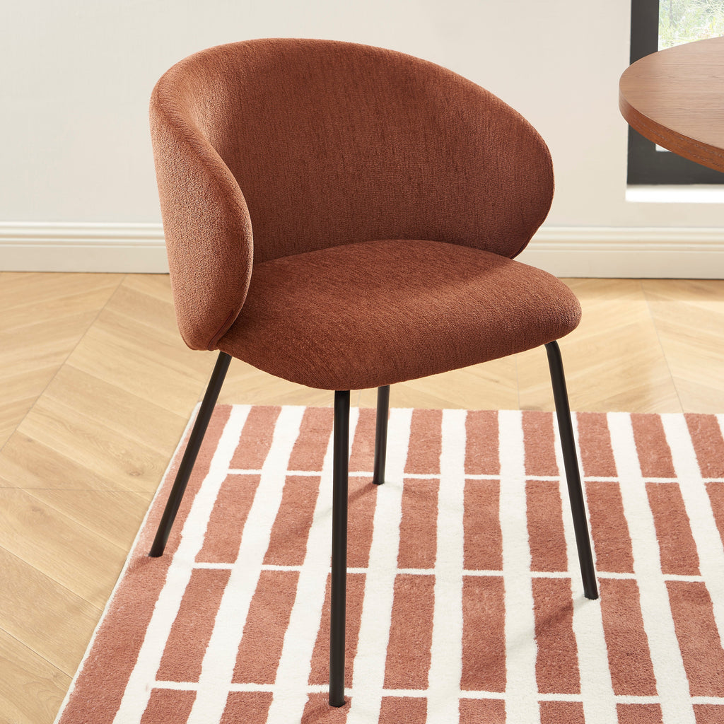 Cassie - Chaises - Tissu Chenille - Terracotta Et Pieds Métal Noir