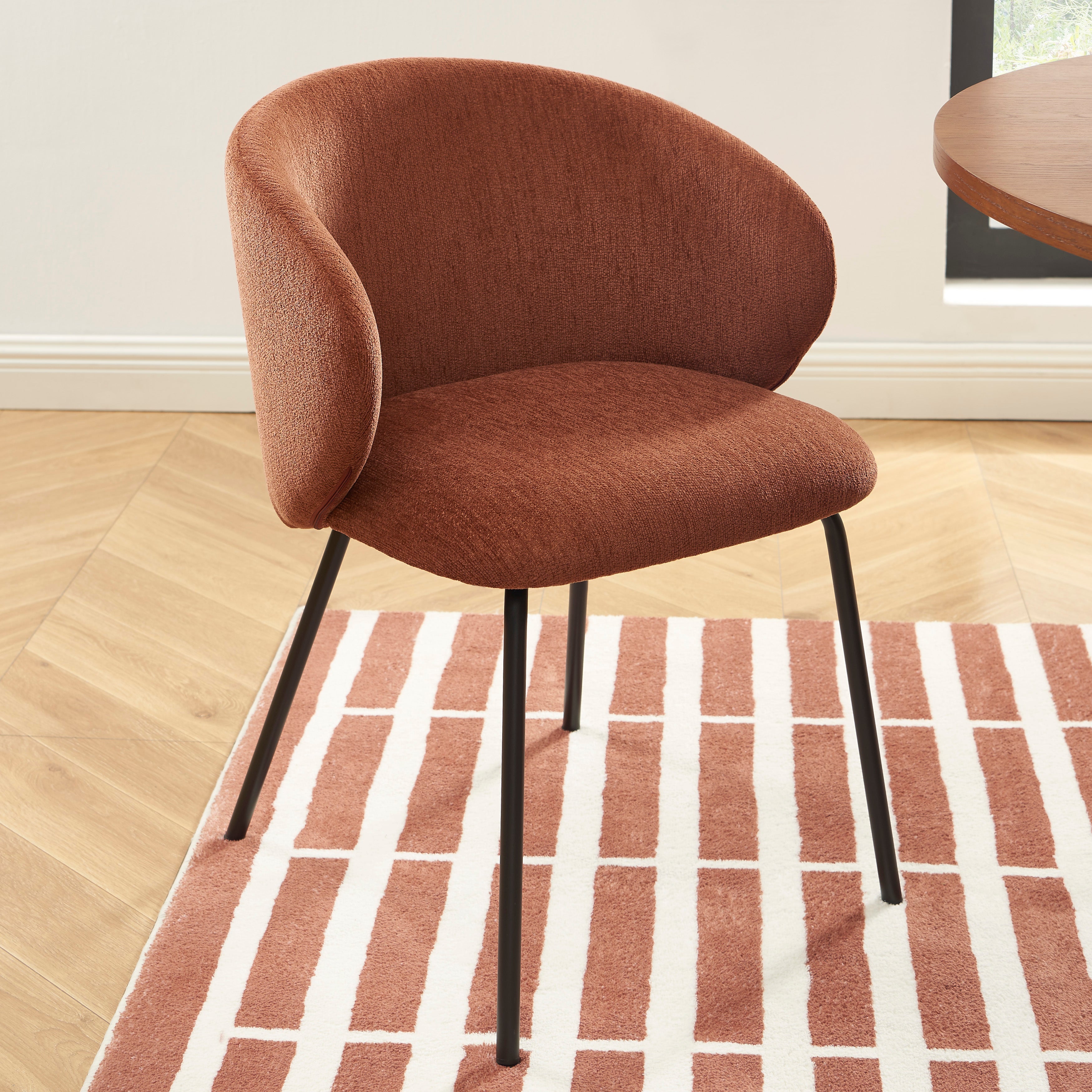 Cassie - Chaises - Tissu Chenille - Terracotta Et Pieds Métal Noir