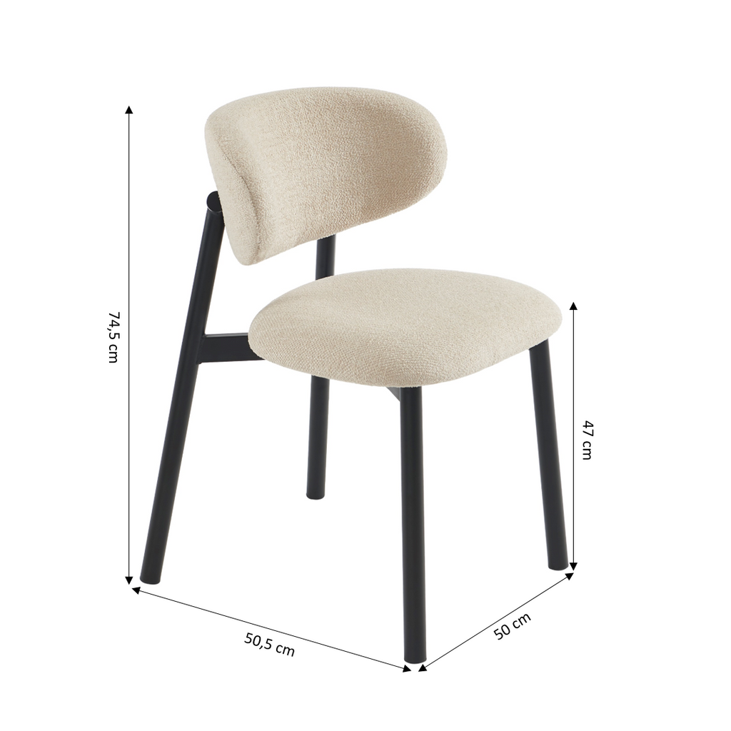 Ciara - Chaises - Bouclette - Beige Et Pieds Métal Noir