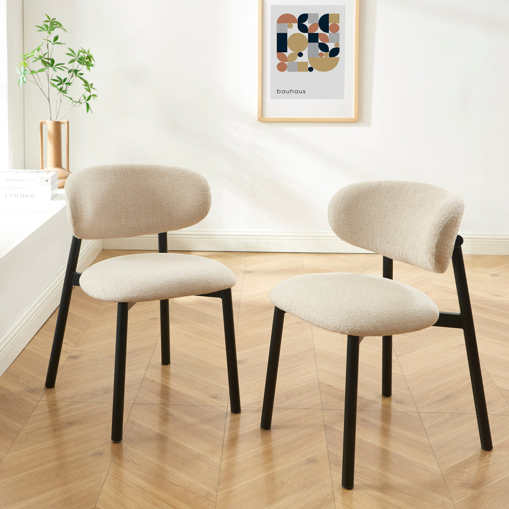 Ciara - Chaises - Bouclette - Beige Et Pieds Métal Noir