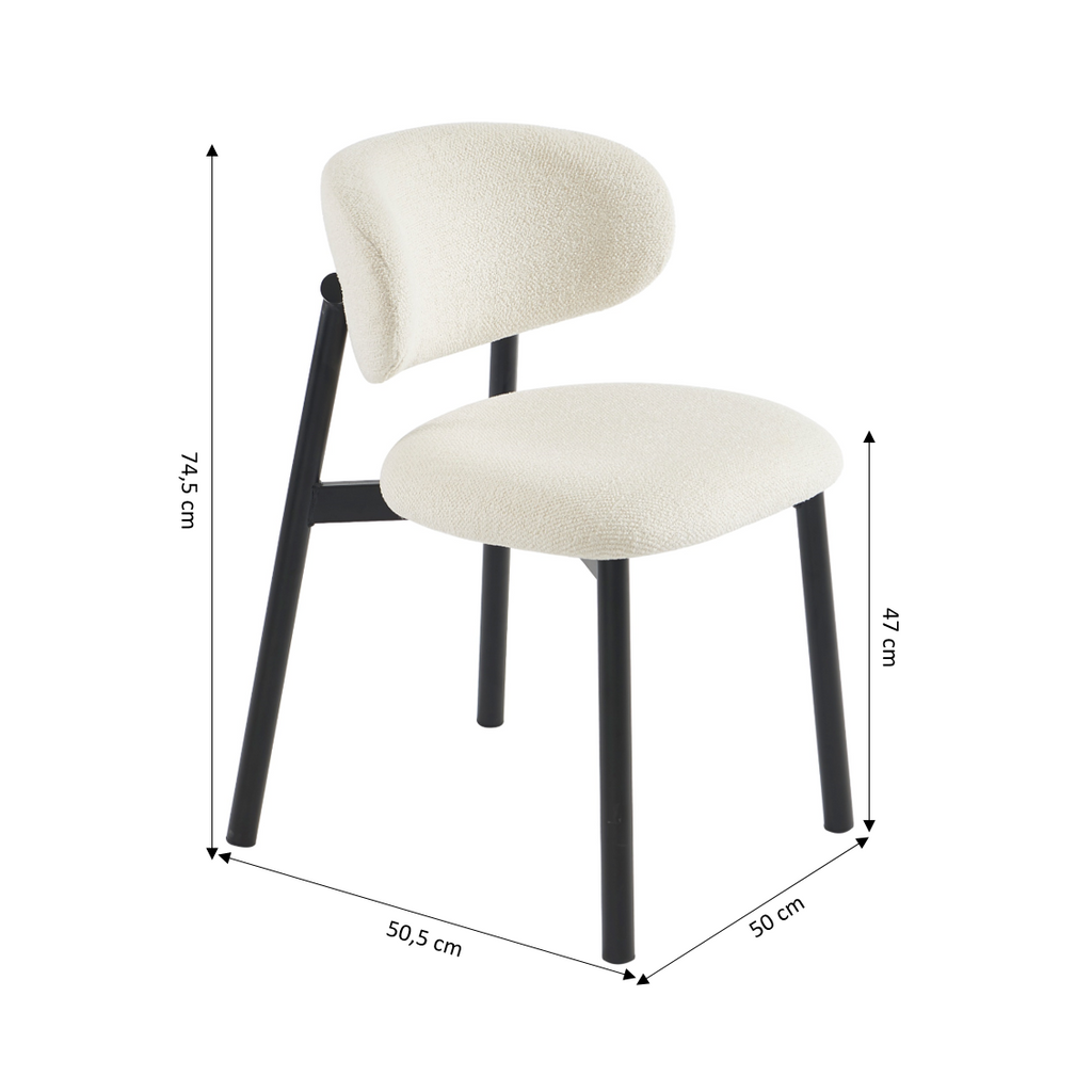 Ciara - Chaises - Bouclette Écrue Et Pieds Métal - Noir