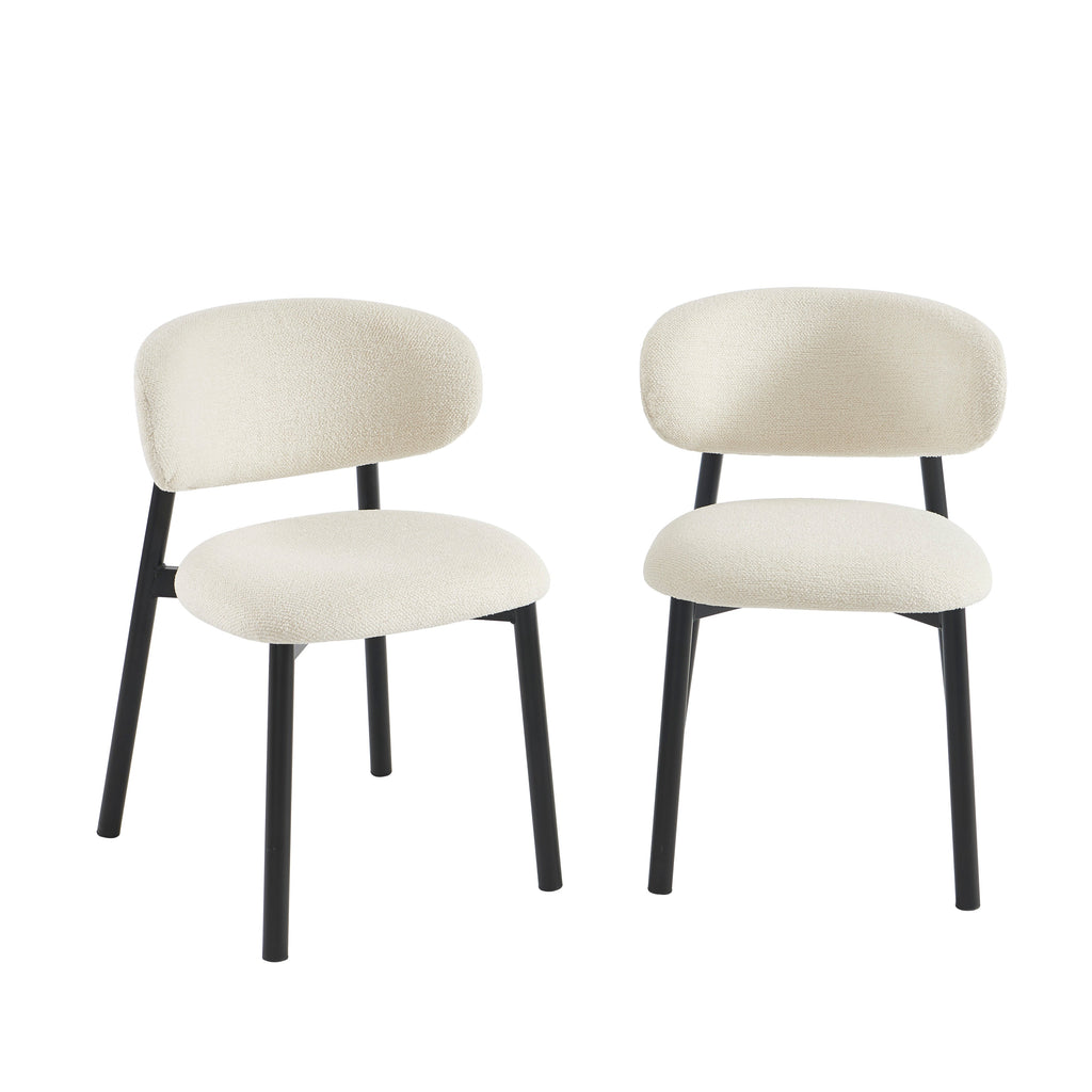 Ciara - Chaises - Bouclette Écrue Et Pieds Métal - Noir
