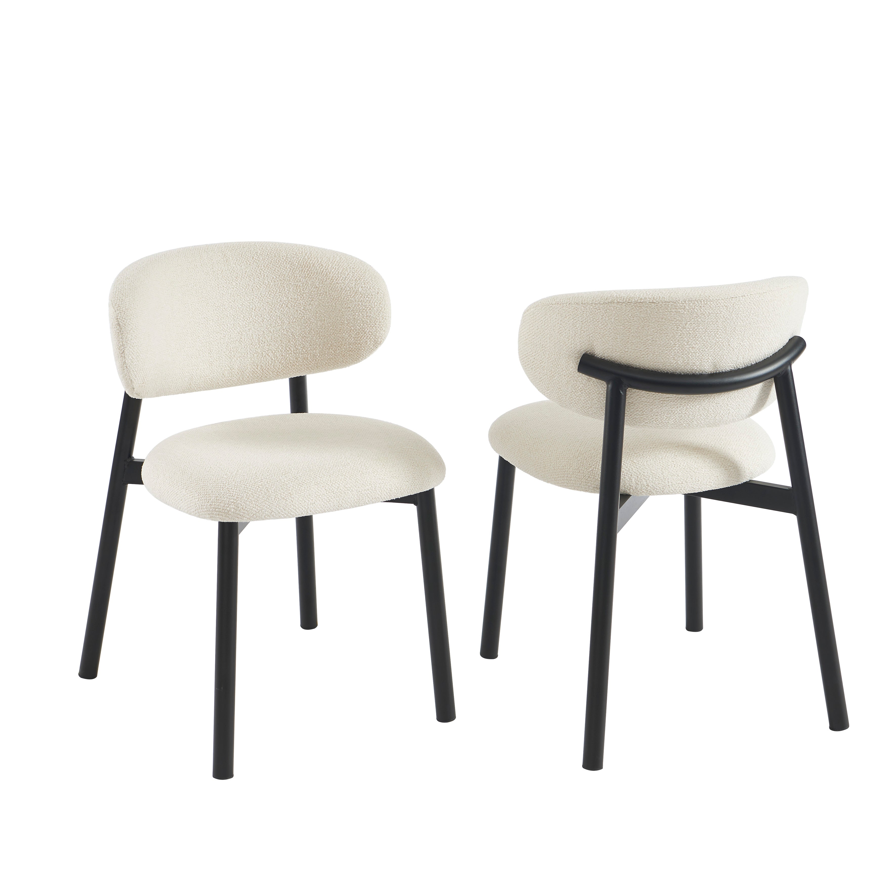 Ciara - Chaises - Bouclette Écrue Et Pieds Métal - Noir