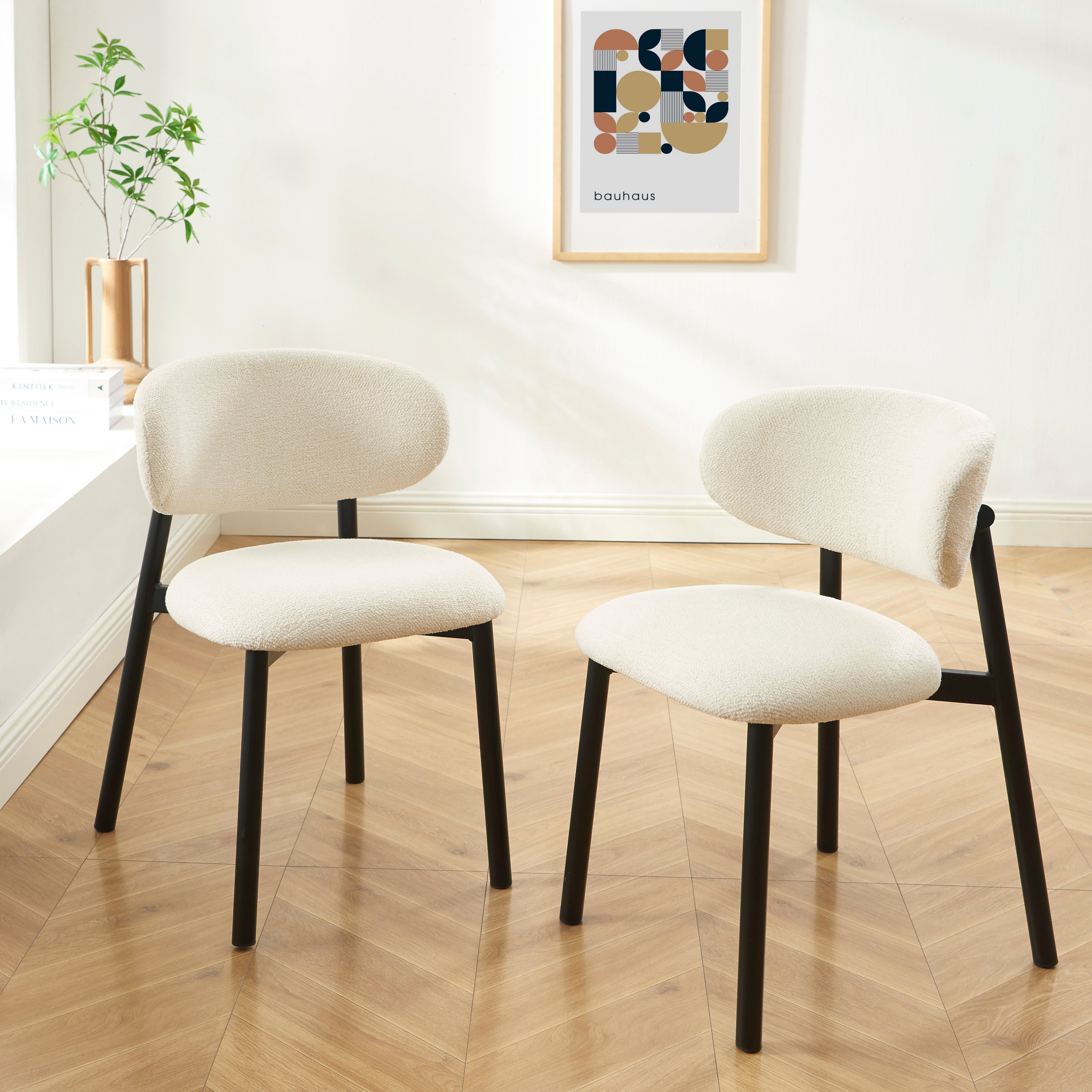 Ciara - Chaises - Bouclette Écrue Et Pieds Métal - Noir