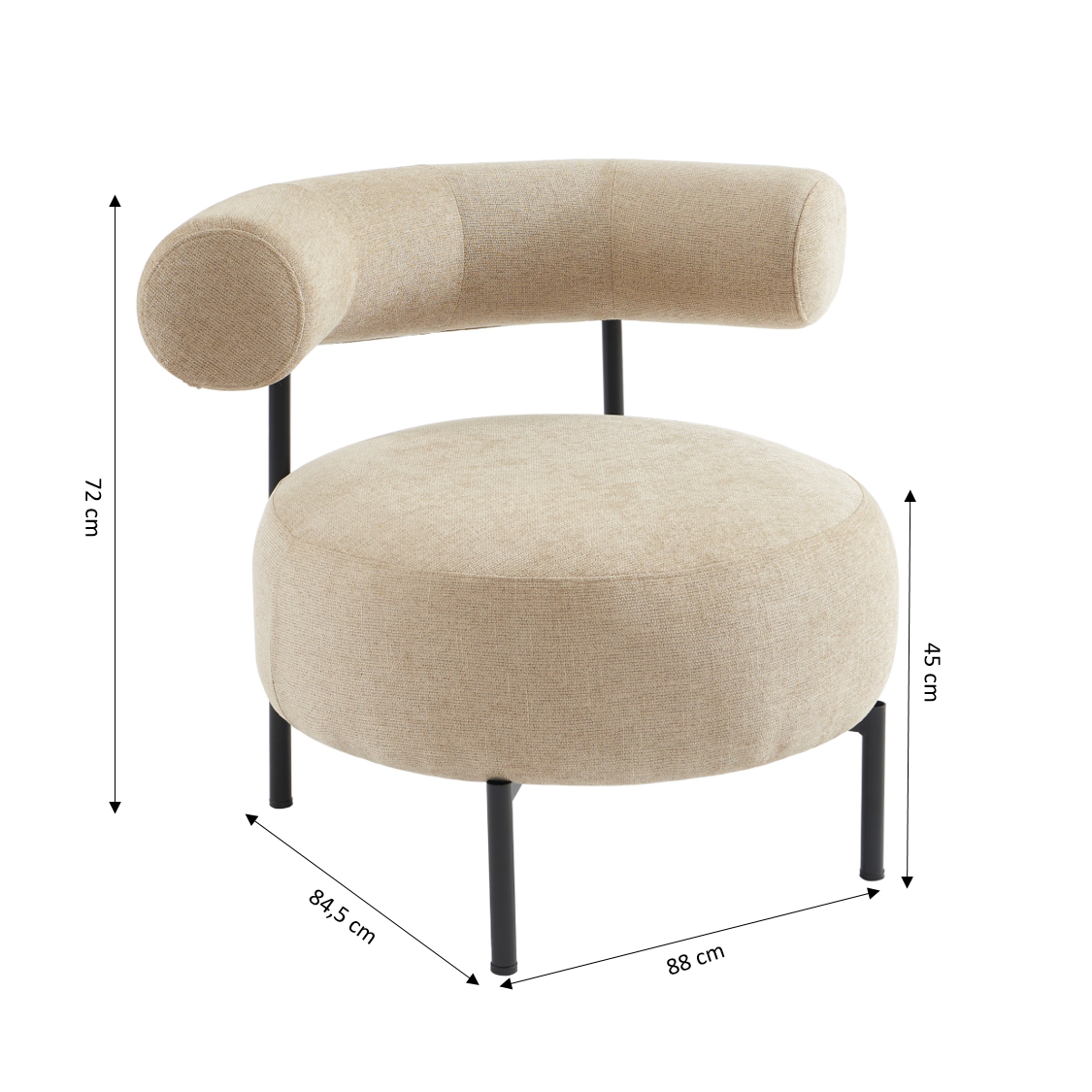 Farel - Chaises - Tissu Chenille - Beige Et Pieds Métal Noir