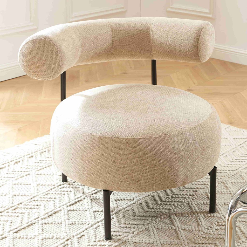 Farel - Chaises - Tissu Chenille - Beige Et Pieds Métal Noir