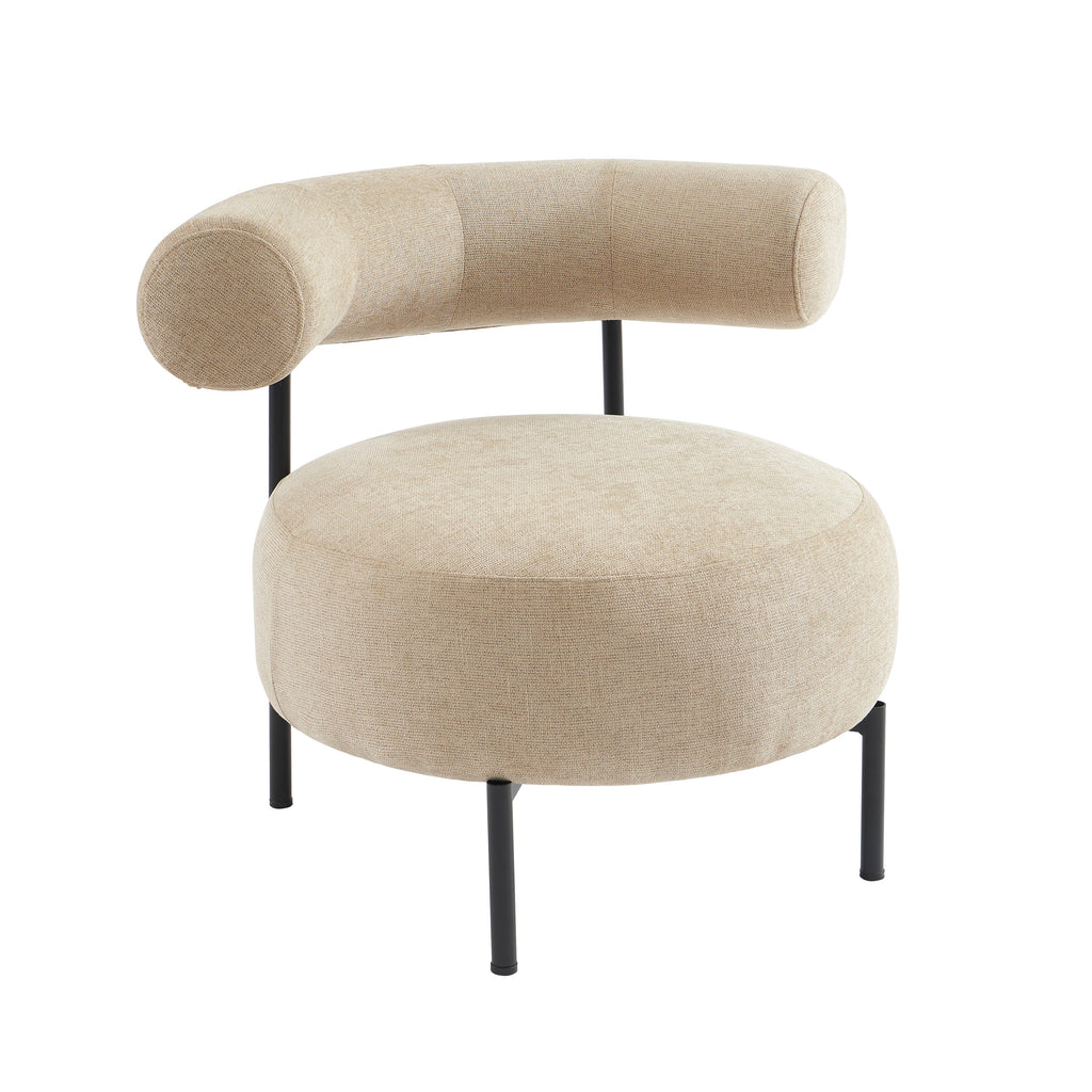 Farel - Chaises - Tissu Chenille - Beige Et Pieds Métal Noir