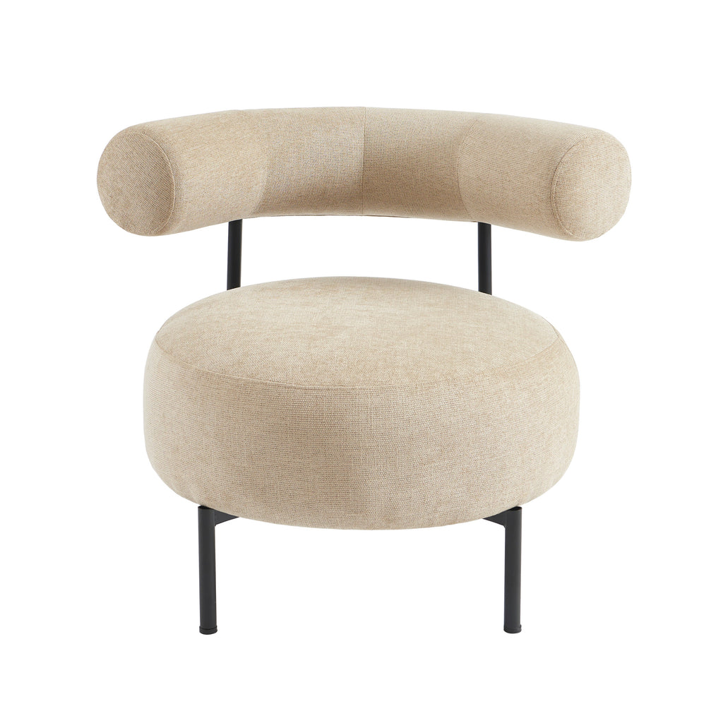 Farel - Chaises - Tissu Chenille - Beige Et Pieds Métal Noir