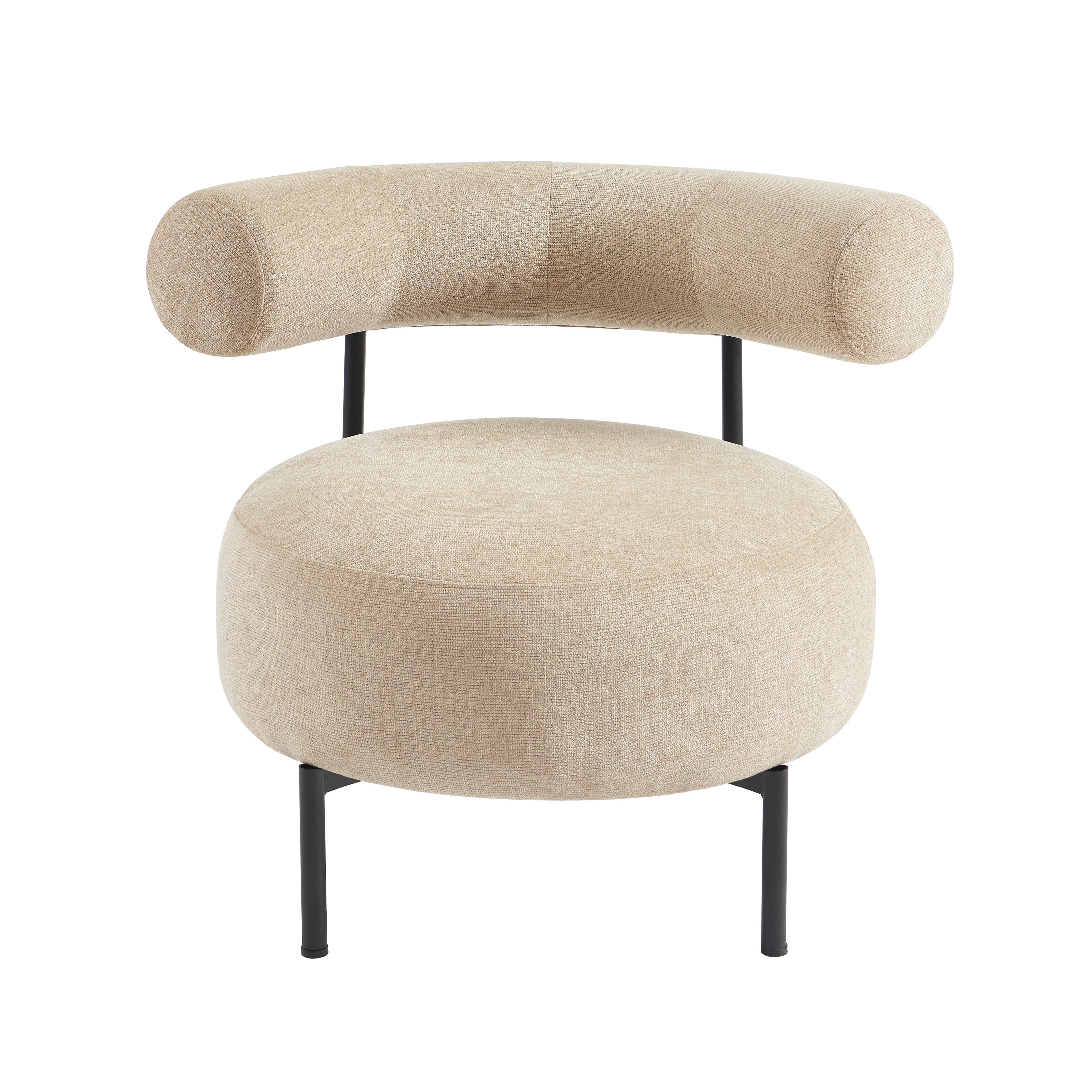 Farel - Chaises - Tissu Chenille - Beige Et Pieds Métal Noir