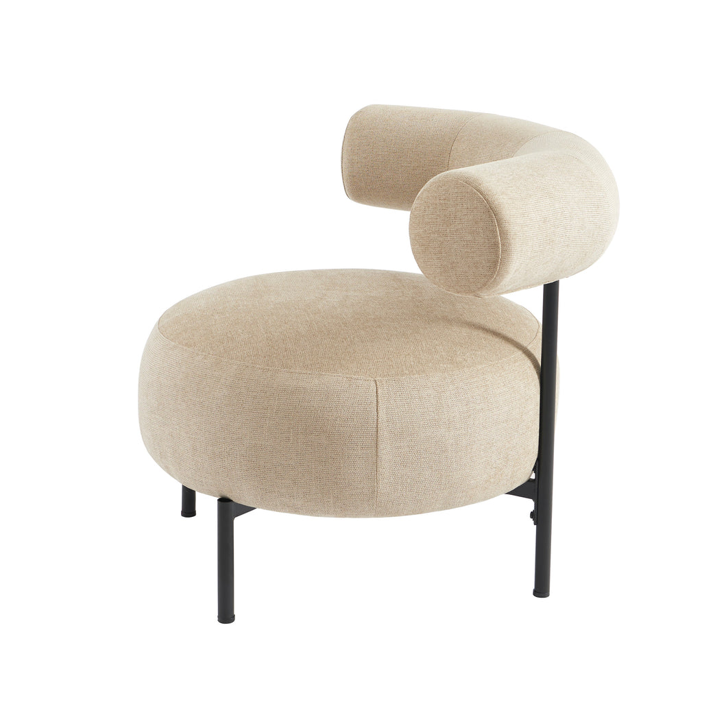 Farel - Chaises - Tissu Chenille - Beige Et Pieds Métal Noir