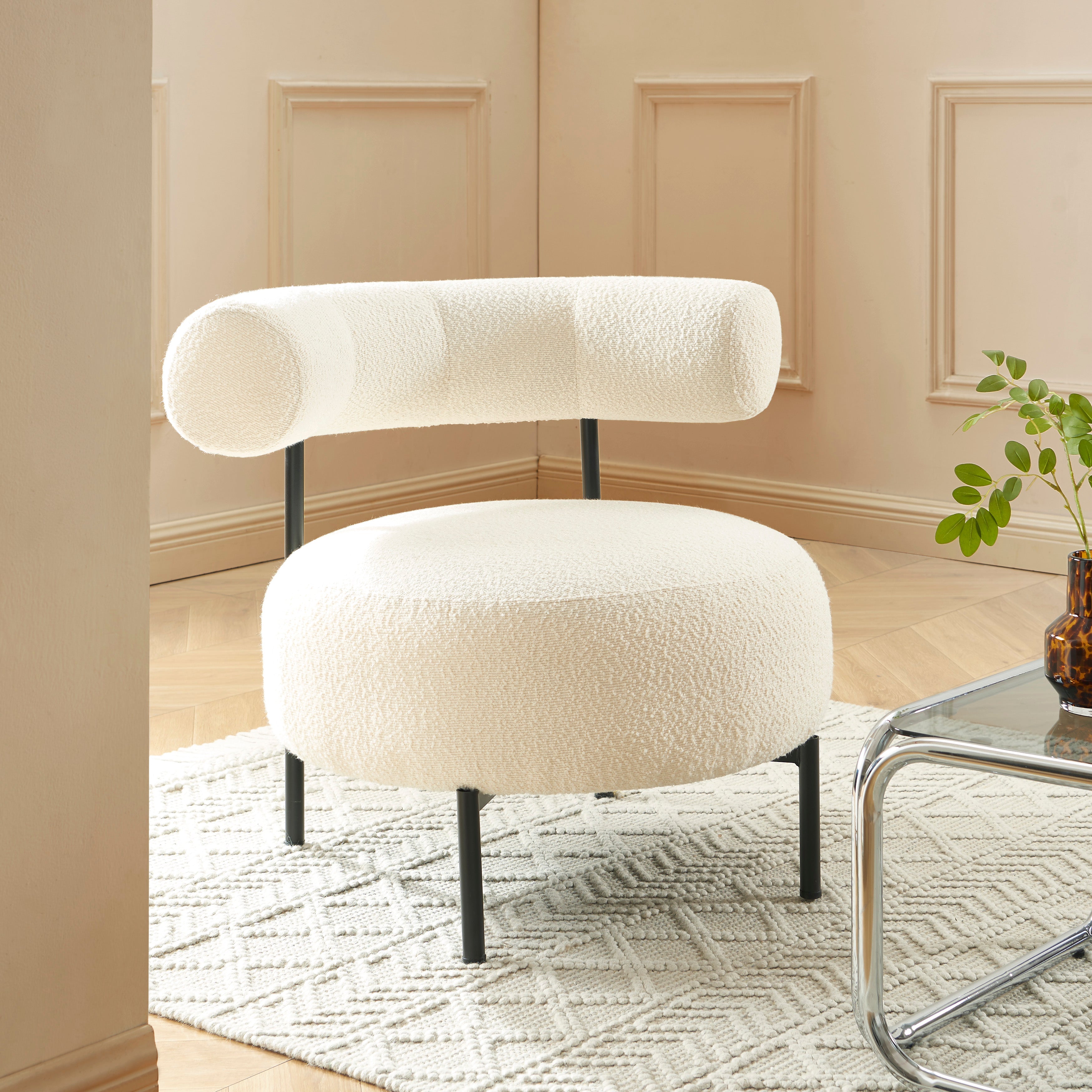 Farel - Chaises - Bouclette Écrue Et Pieds Métal - Noir