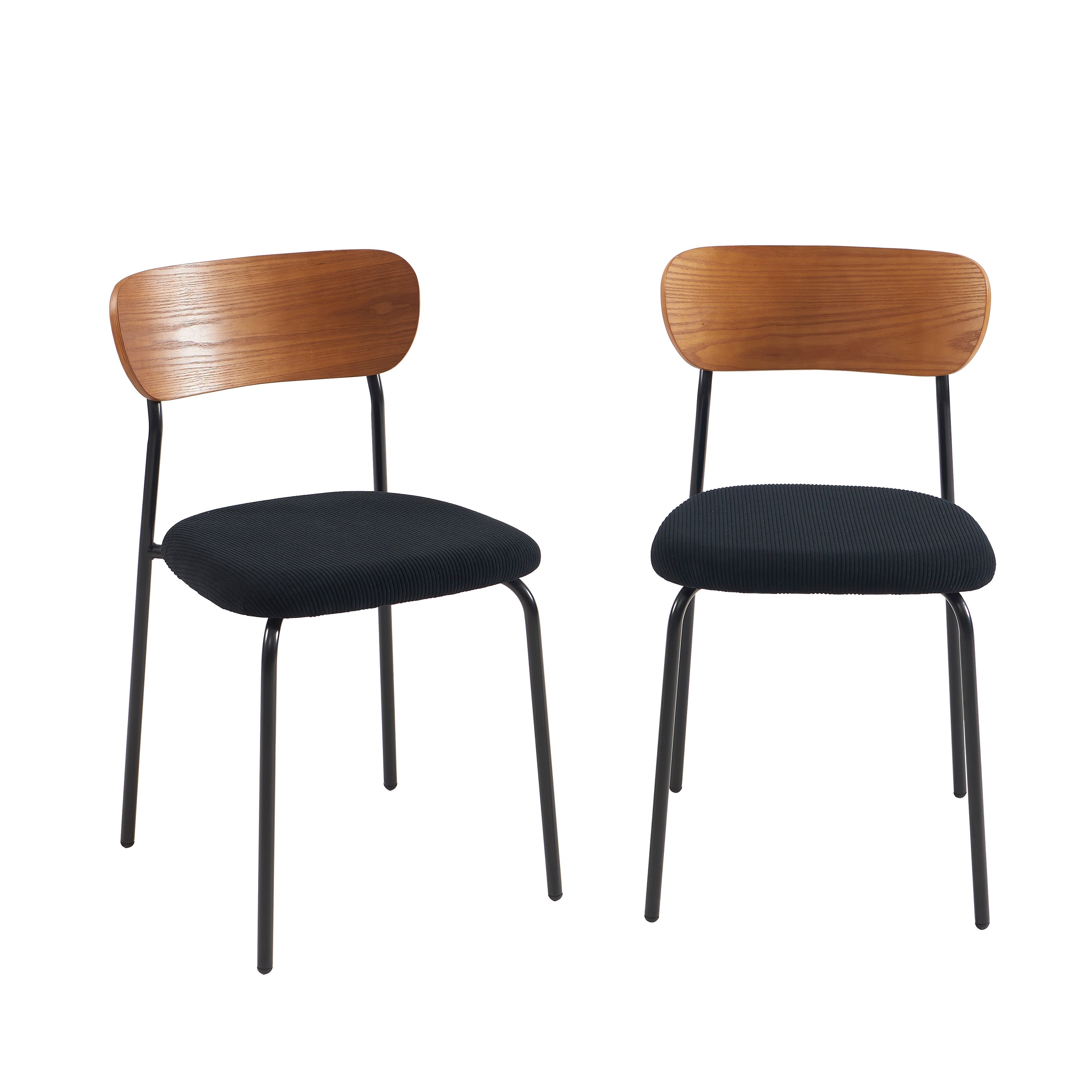 Lot De 2 Chaises Frida - Velours Côtelé Noir Pieds Métal Noir