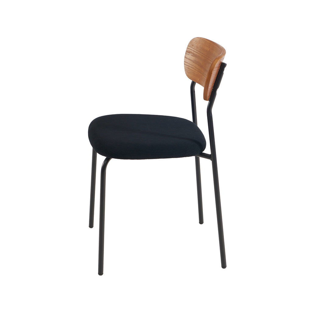 Lot De 2 Chaises Frida - Velours Côtelé Noir Pieds Métal Noir