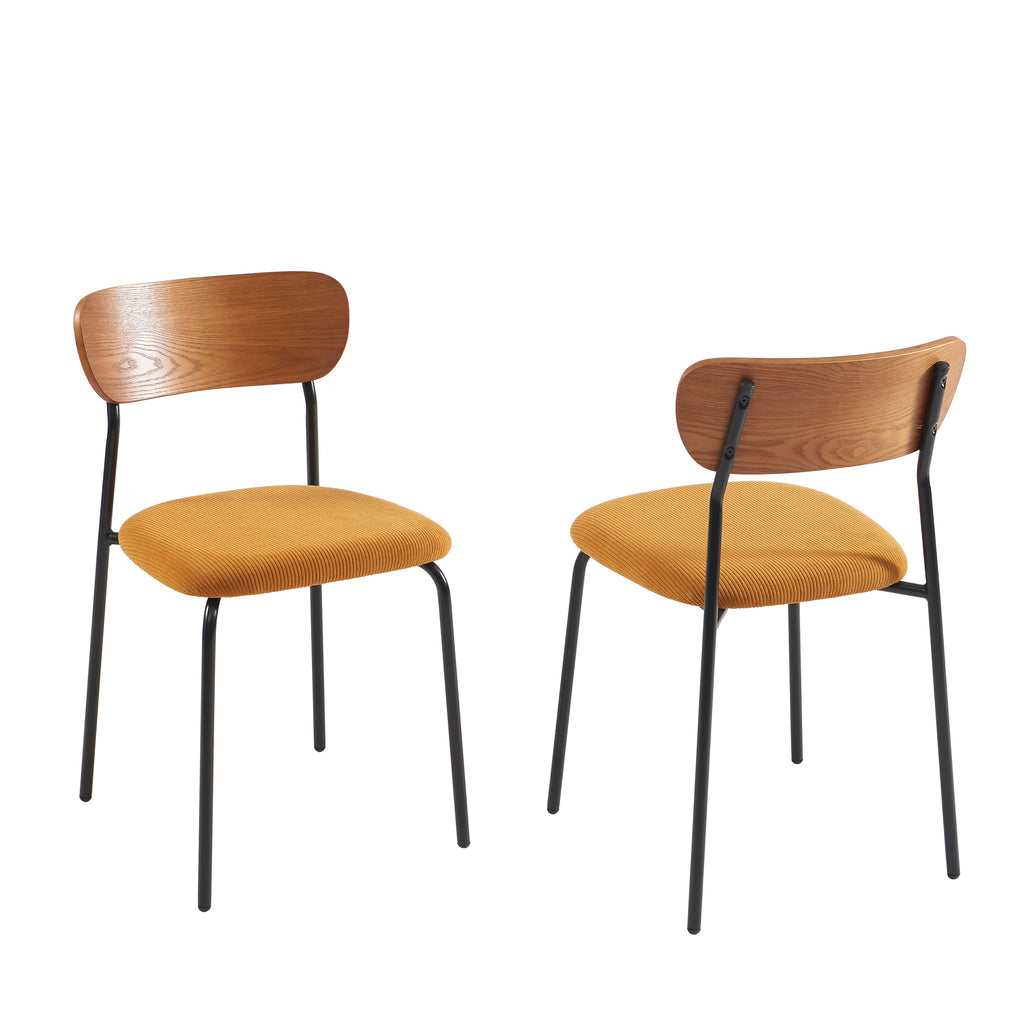 Lot De 2 Chaises Frida - Velours Côtelé Jaune Moutarde Pieds Métal Noir