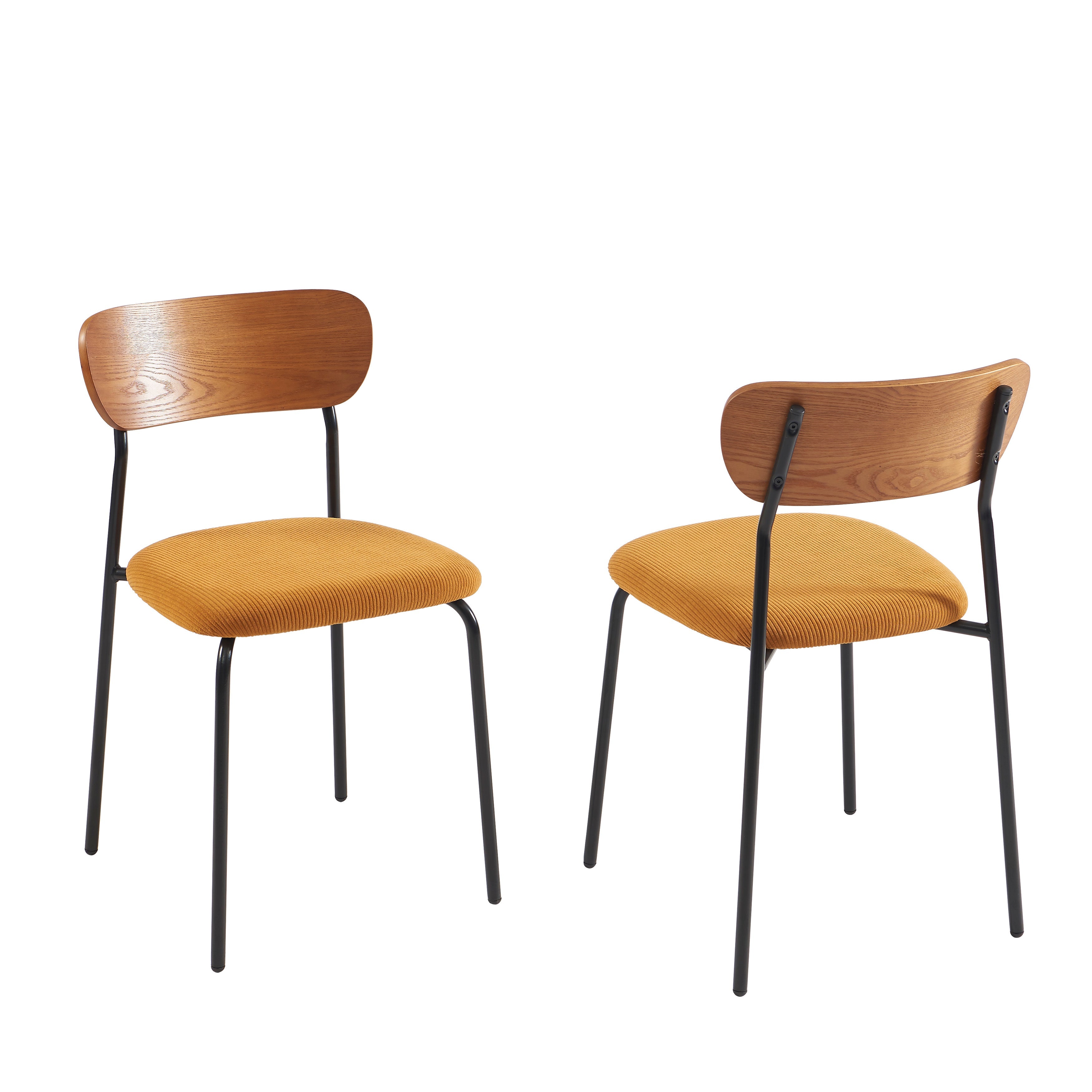 Lot De 2 Chaises Frida - Velours Côtelé Jaune Moutarde Pieds Métal Noir