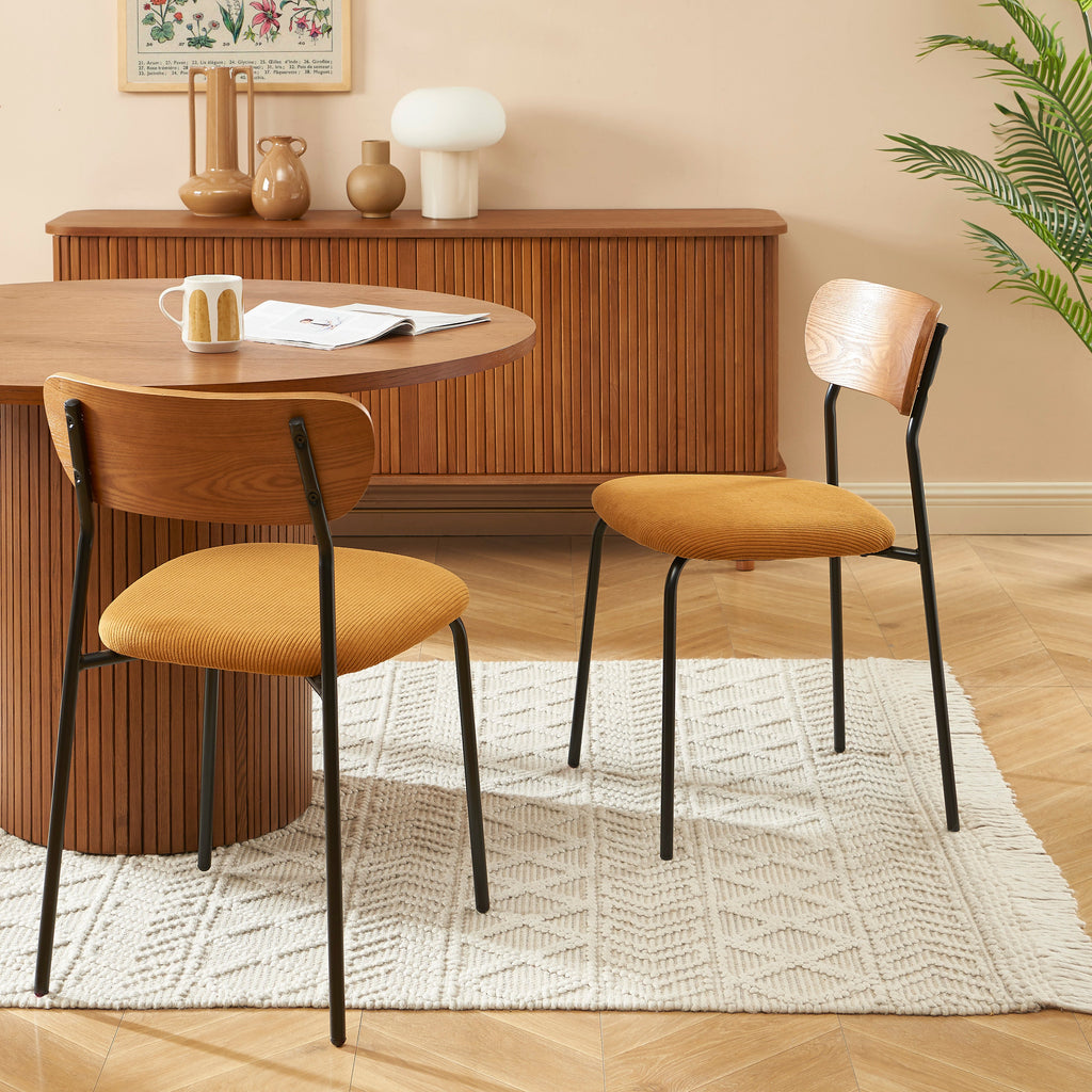 Lot De 2 Chaises Frida - Velours Côtelé Jaune Moutarde Pieds Métal Noir
