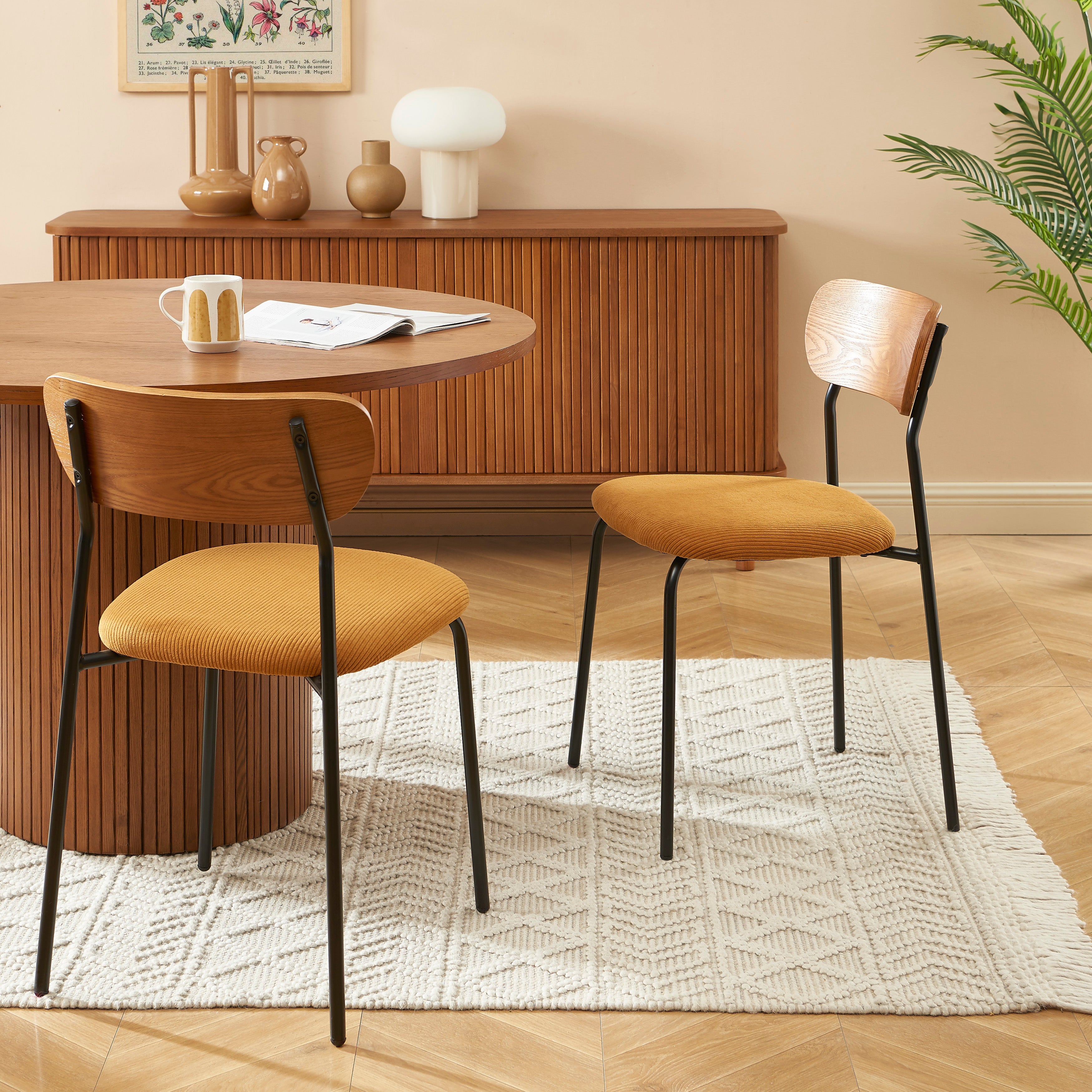 Lot De 2 Chaises Frida - Velours Côtelé Jaune Moutarde Pieds Métal Noir