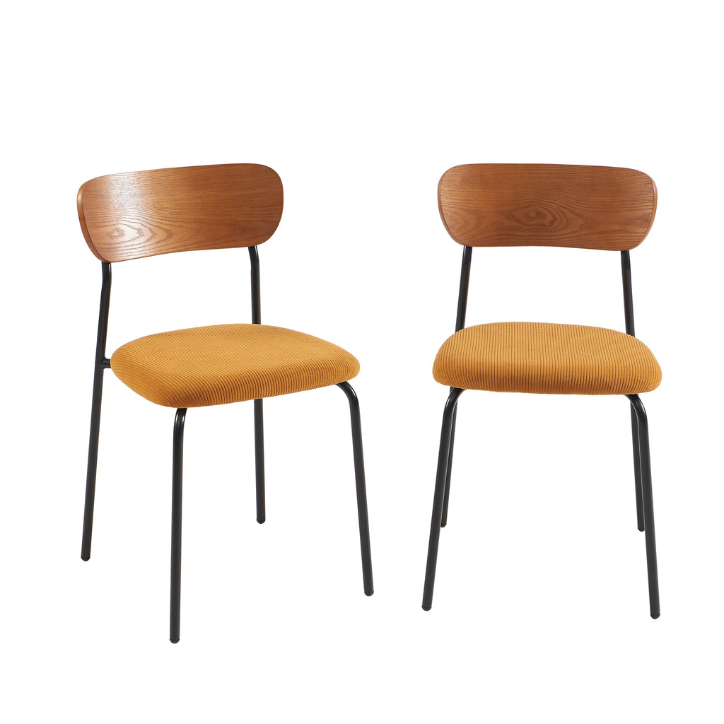Lot De 2 Chaises Frida - Velours Côtelé Jaune Moutarde Pieds Métal Noir