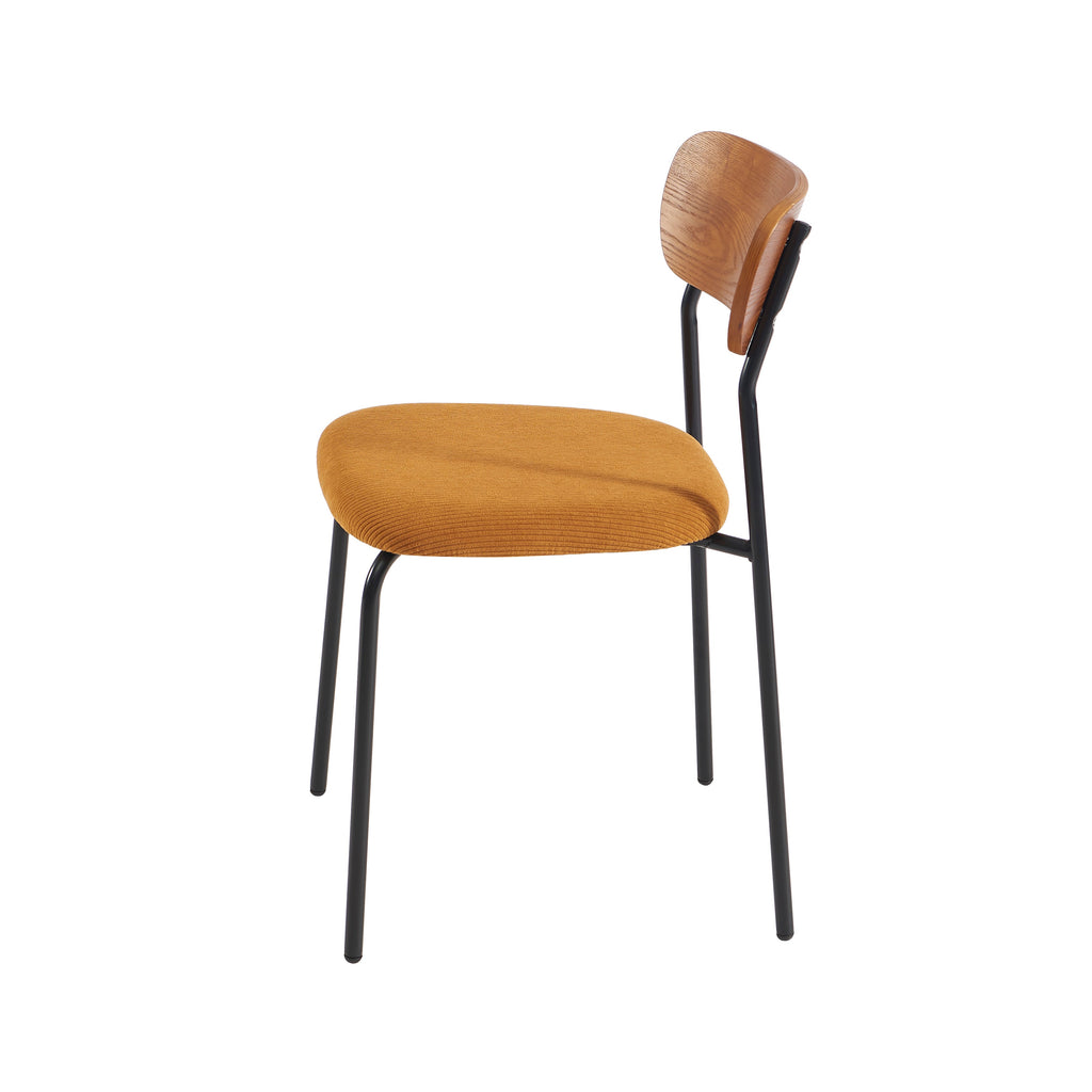 Lot De 2 Chaises Frida - Velours Côtelé Jaune Moutarde Pieds Métal Noir