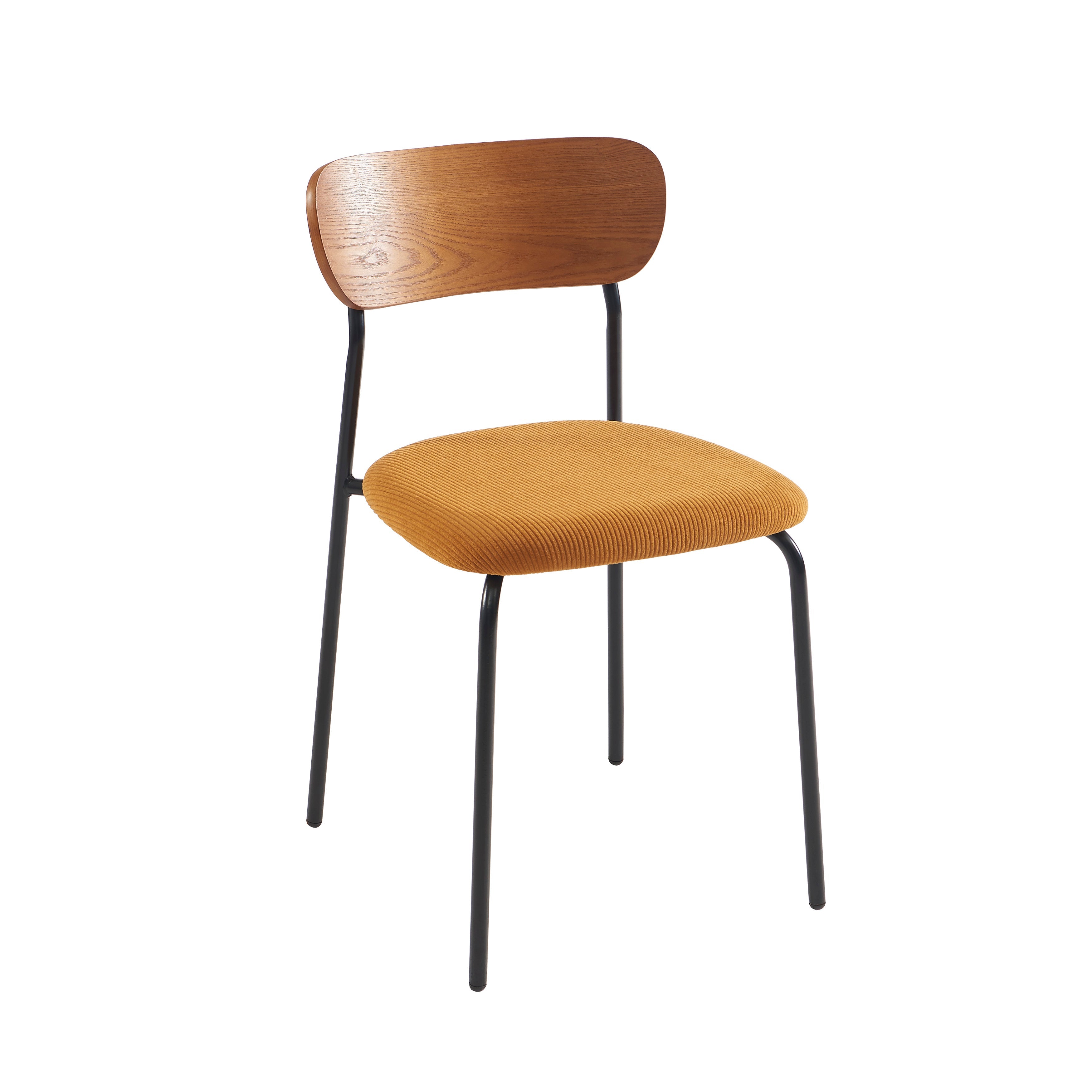 Lot De 2 Chaises Frida - Velours Côtelé Jaune Moutarde Pieds Métal Noir