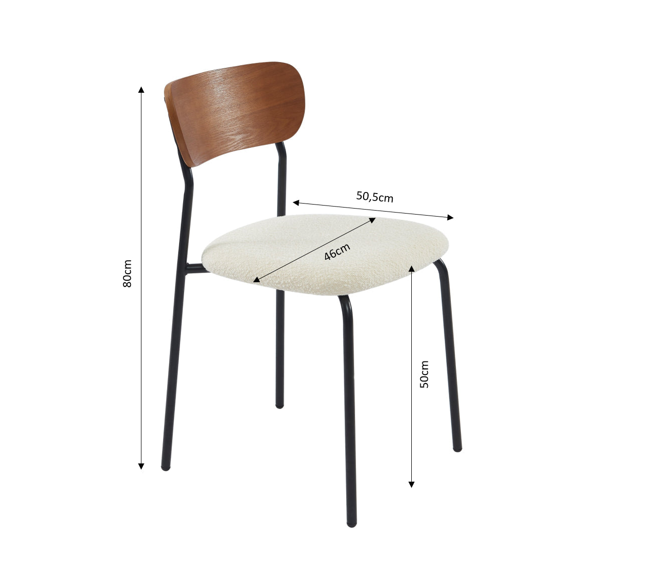 Lot De 4 Chaises Frida - Tissu Bouclette Écru Pieds Métal Noir