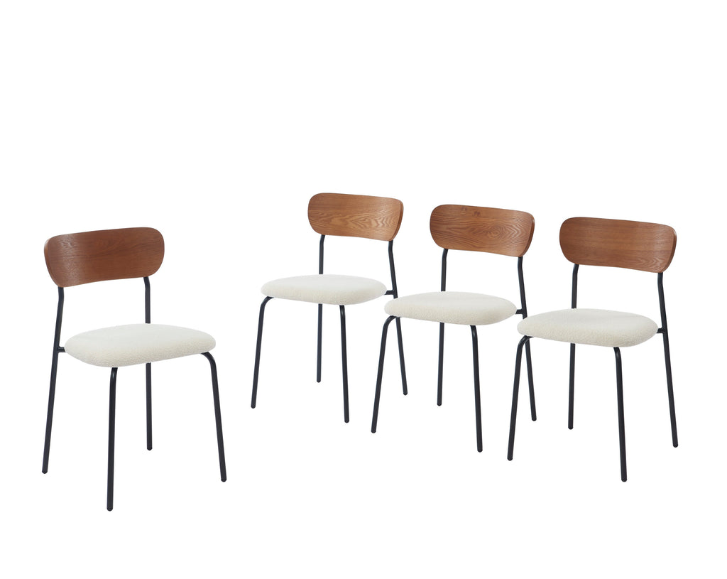 Lot De 4 Chaises Frida - Tissu Bouclette Écru Pieds Métal Noir