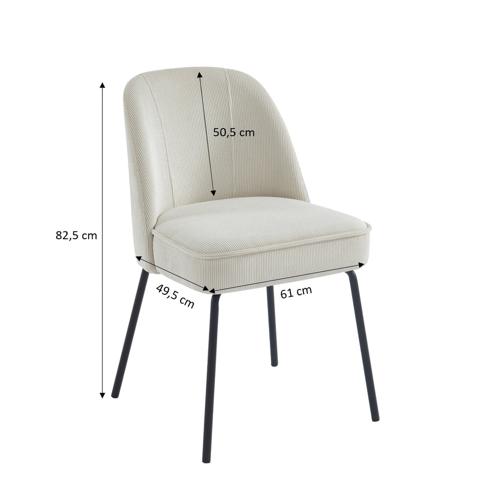 Lot De 2 Chaises Gina - Velours Cotelé Écru Pieds Métal Noir