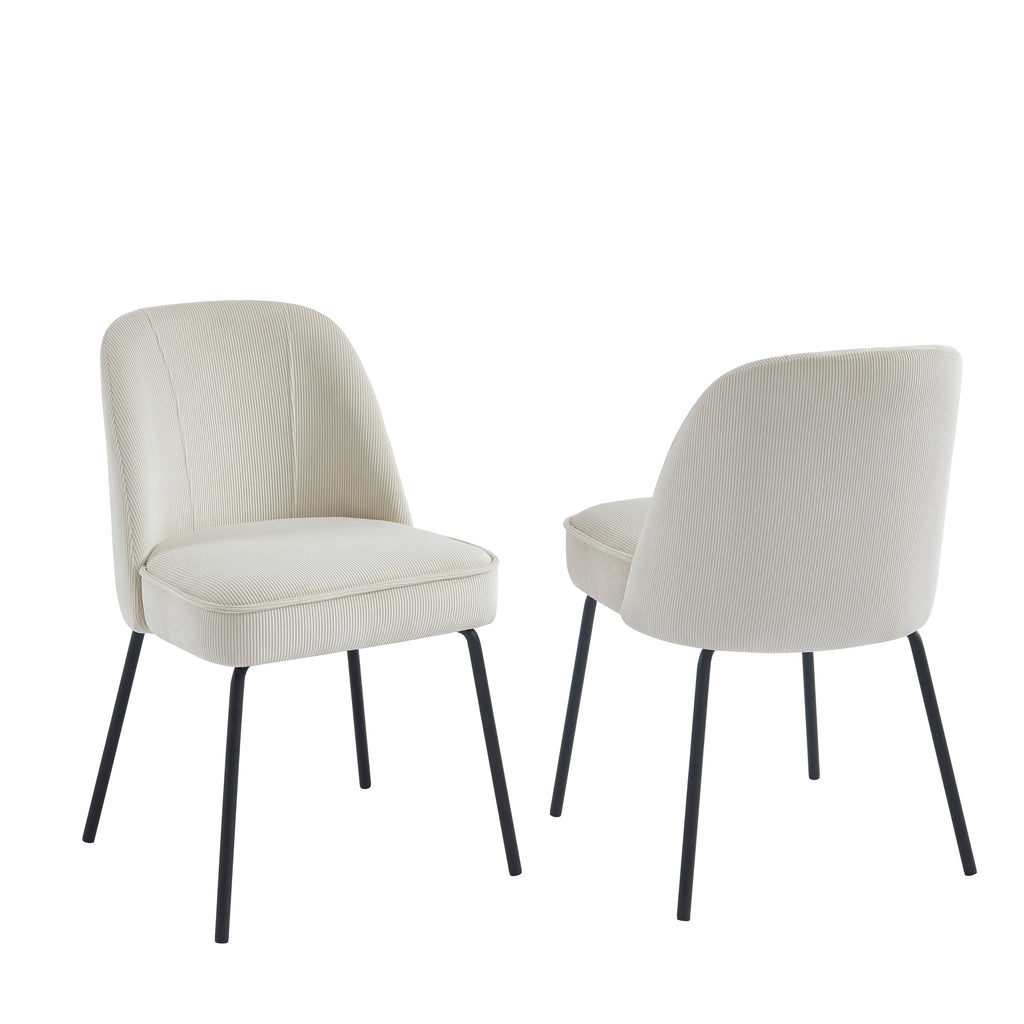 Lot De 2 Chaises Gina - Velours Cotelé Écru Pieds Métal Noir