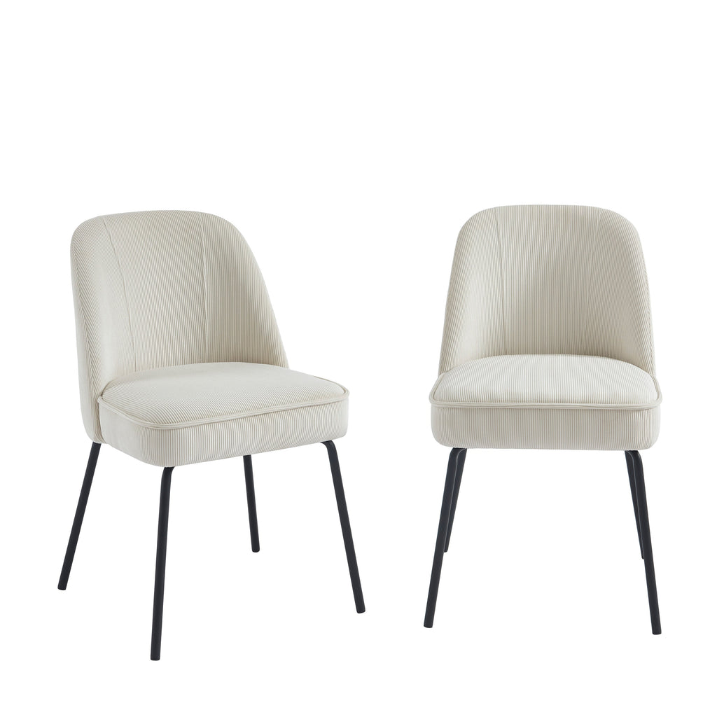 Lot De 2 Chaises Gina - Velours Cotelé Écru Pieds Métal Noir