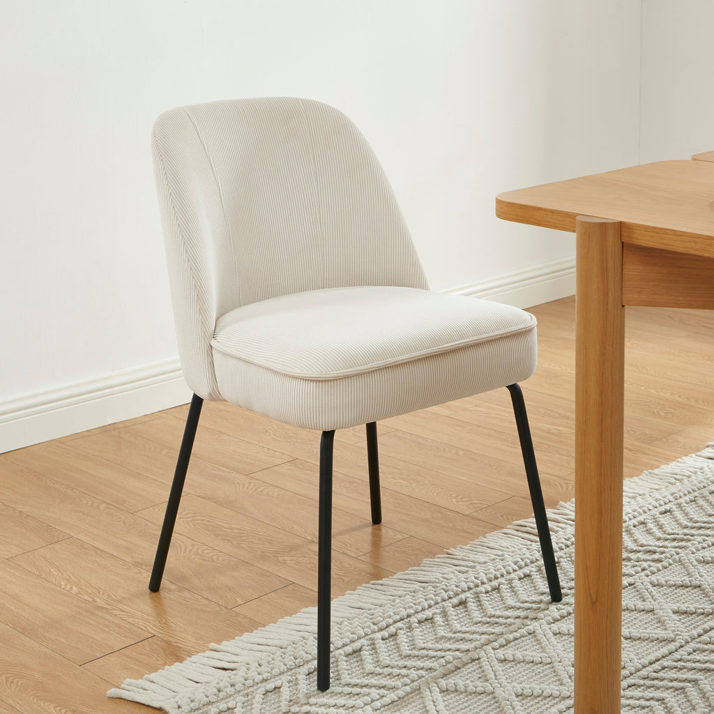 Lot De 2 Chaises Gina - Velours Cotelé Écru Pieds Métal Noir