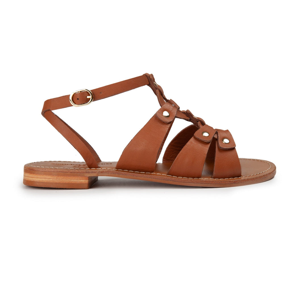 Couleur Pourpre - Sandales Plates Sikim - Camel