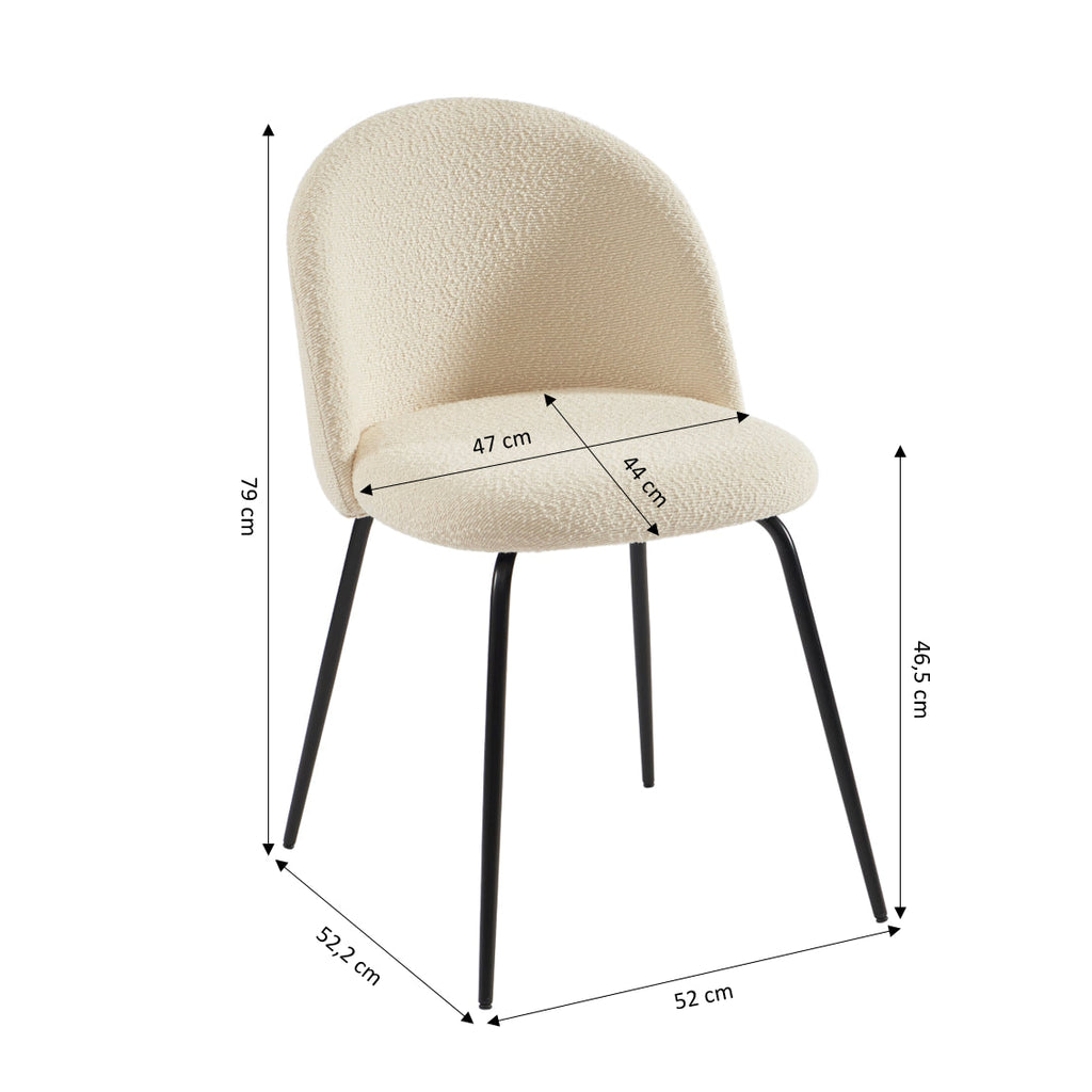 Lot De 2 Chaises Misu - Tissu Bouclette Écru Pieds Métal Noir