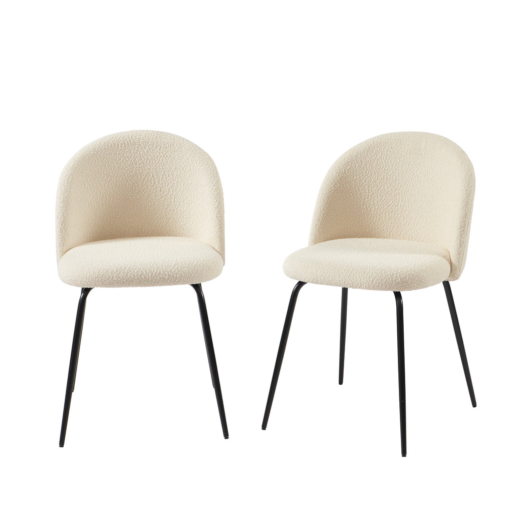 Lot De 2 Chaises Misu - Tissu Bouclette Écru Pieds Métal Noir