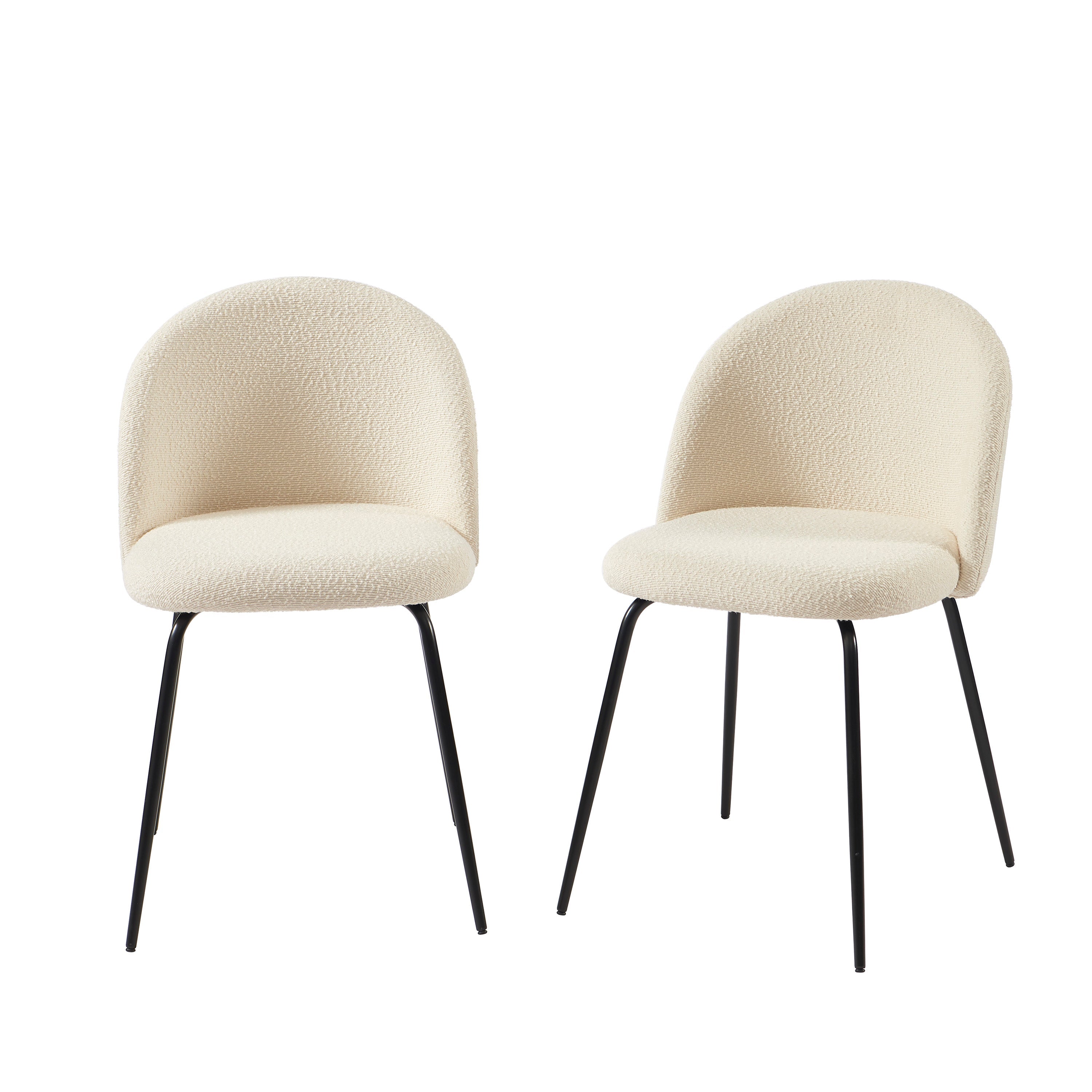 Lot De 2 Chaises Misu - Tissu Bouclette Écru Pieds Métal Noir