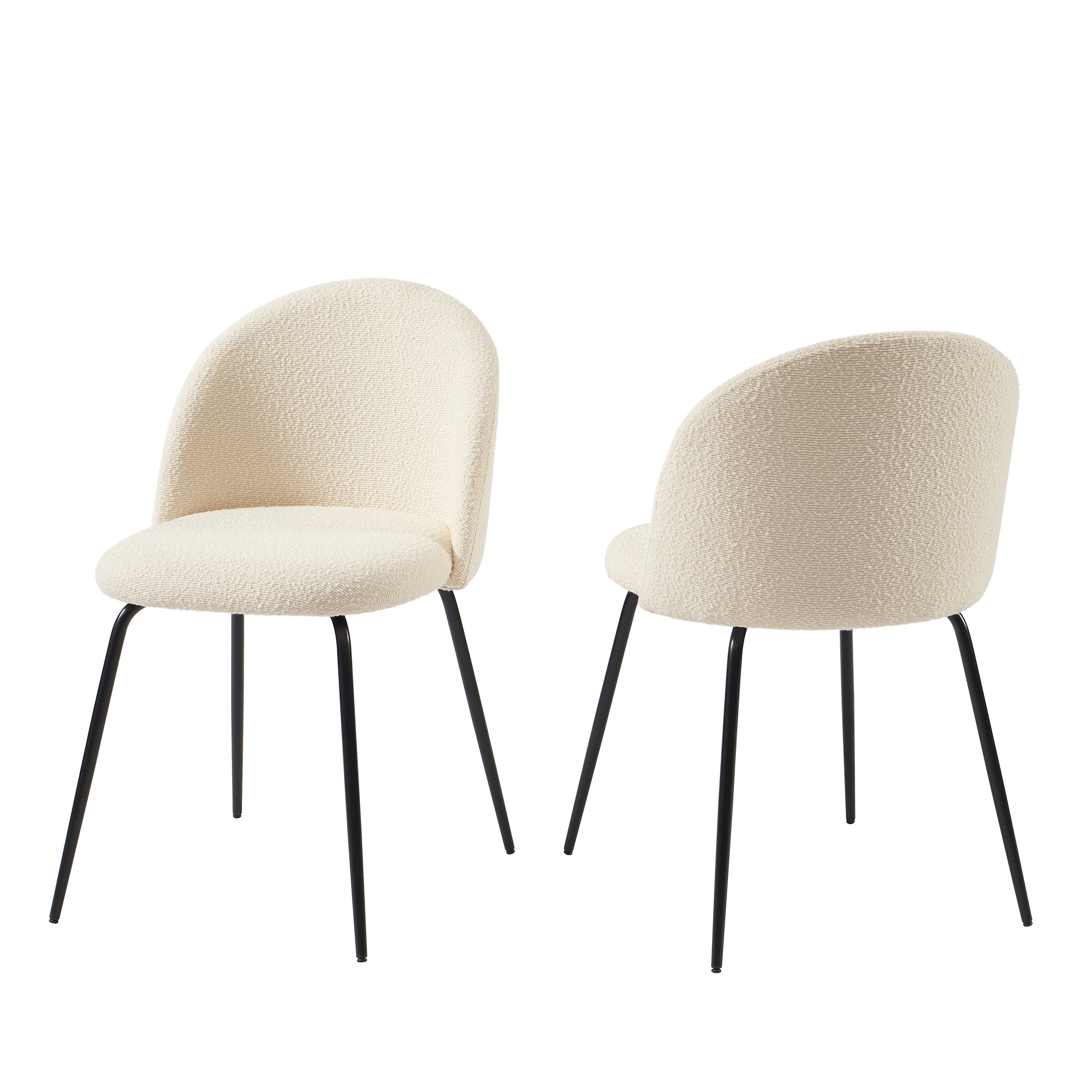 Lot De 2 Chaises Misu - Tissu Bouclette Écru Pieds Métal Noir