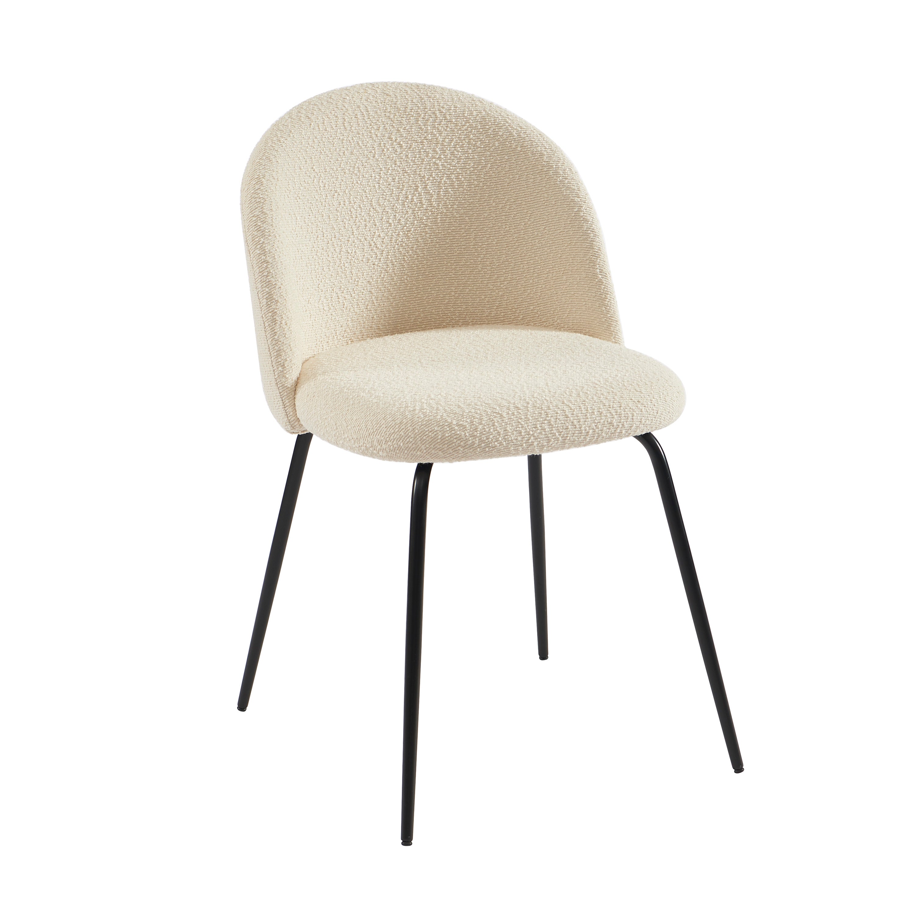 Lot De 2 Chaises Misu - Tissu Bouclette Écru Pieds Métal Noir