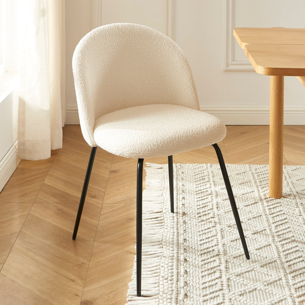 Lot De 2 Chaises Misu - Tissu Bouclette Écru Pieds Métal Noir