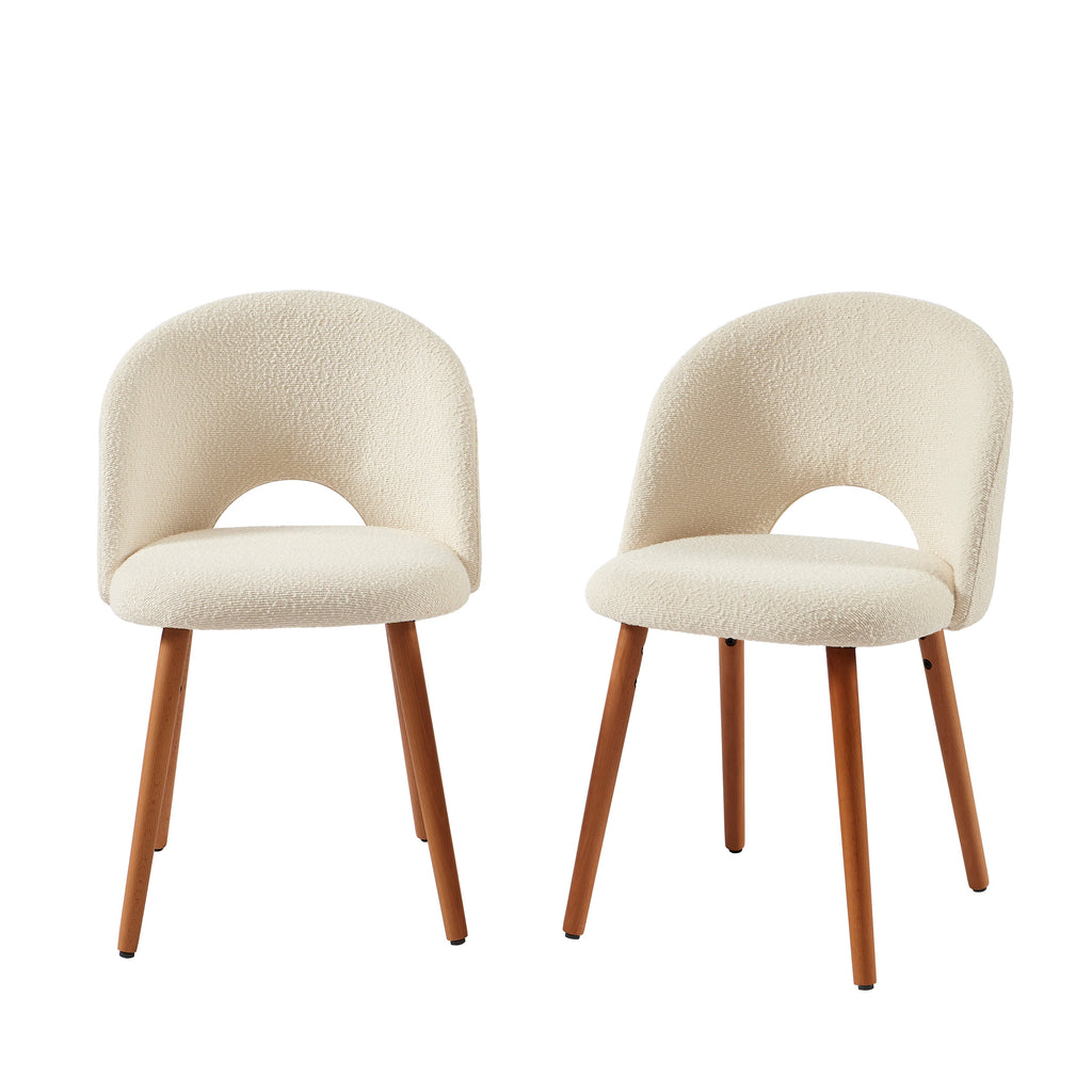 Lot De 2 Chaises Simone - Tissu Bouclette Blanc Cassé Pieds Bois Teinté Noyer