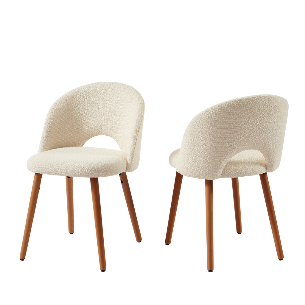 Lot De 2 Chaises Simone - Tissu Bouclette Blanc Cassé Pieds Bois Teinté Noyer