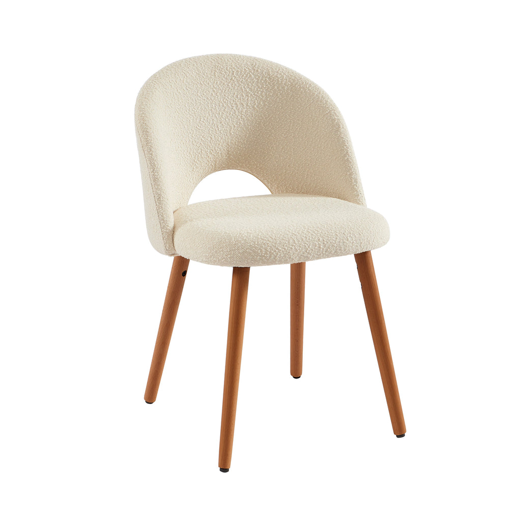 Lot De 2 Chaises Simone - Tissu Bouclette Blanc Cassé Pieds Bois Teinté Noyer