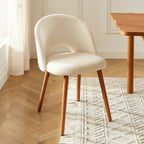 Lot De 2 Chaises Simone - Tissu Bouclette Blanc Cassé Pieds Bois Teinté Noyer