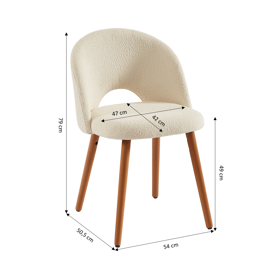 Lot De 2 Chaises Simone - Tissu Bouclette Blanc Cassé Pieds Bois Teinté Noyer