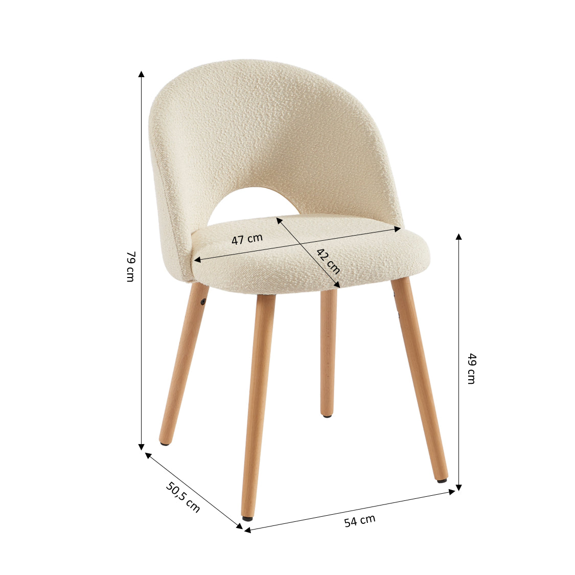 Lot De 2 Chaises Simone - Tissu Bouclette Écru Pieds Hêtre Massif