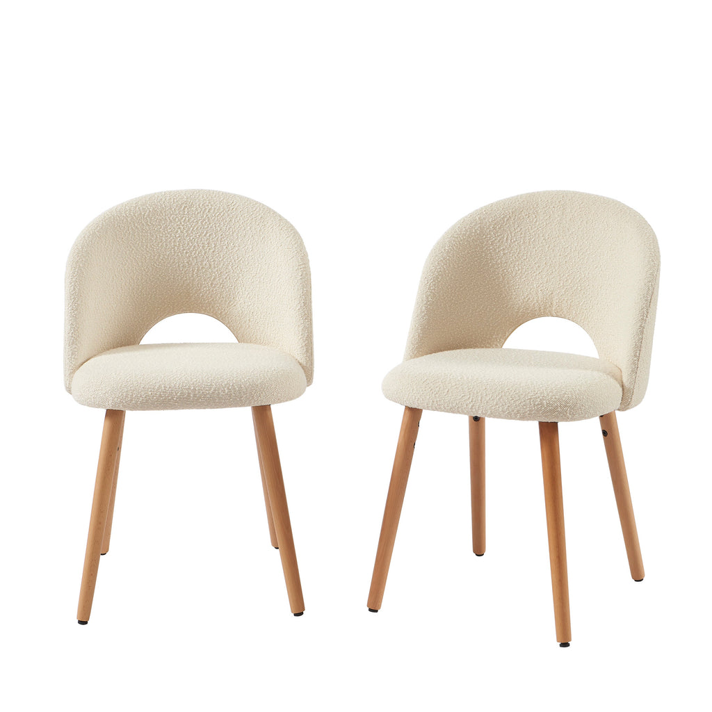 Lot De 2 Chaises Simone - Tissu Bouclette Écru Pieds Hêtre Massif