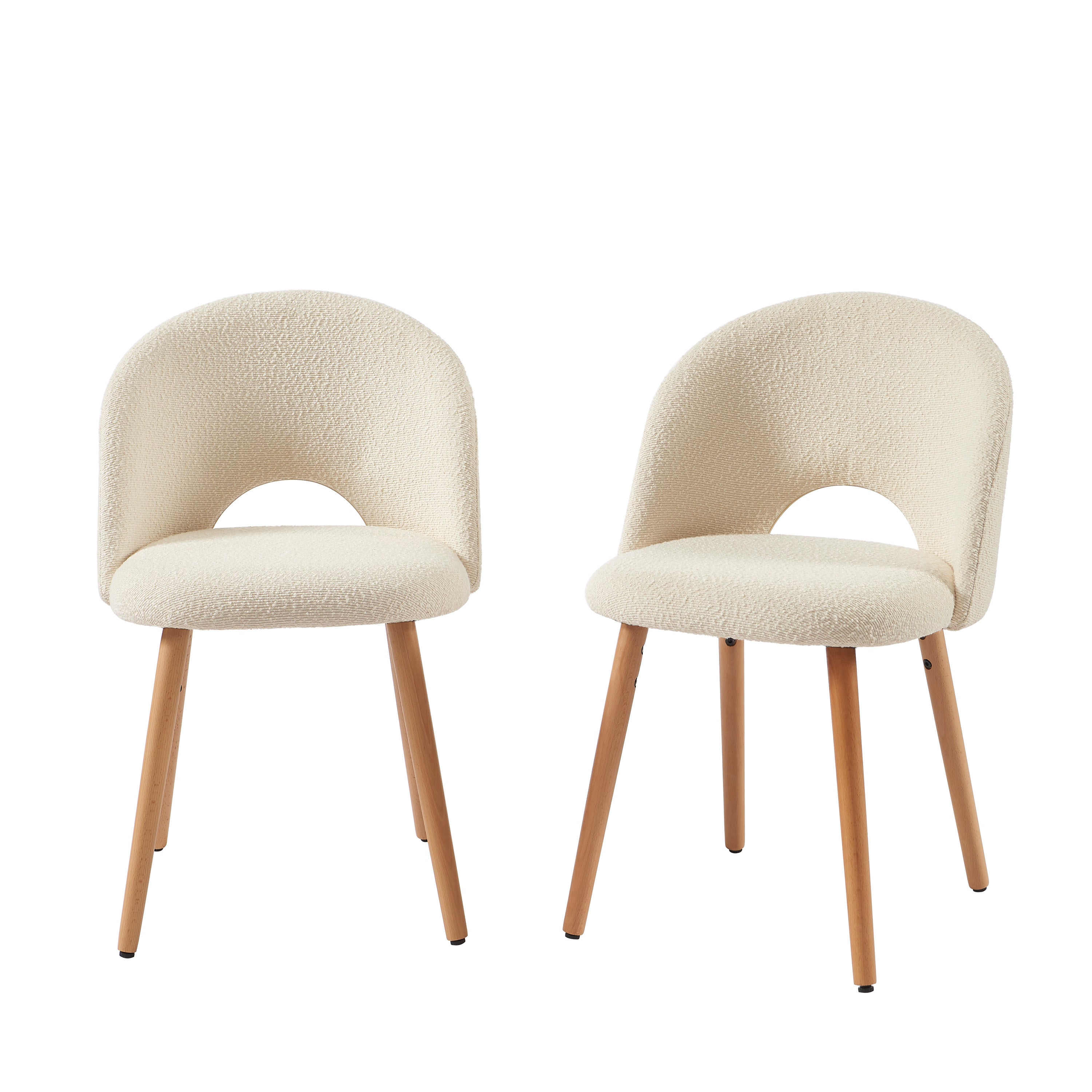 Lot De 2 Chaises Simone - Tissu Bouclette Écru Pieds Hêtre Massif