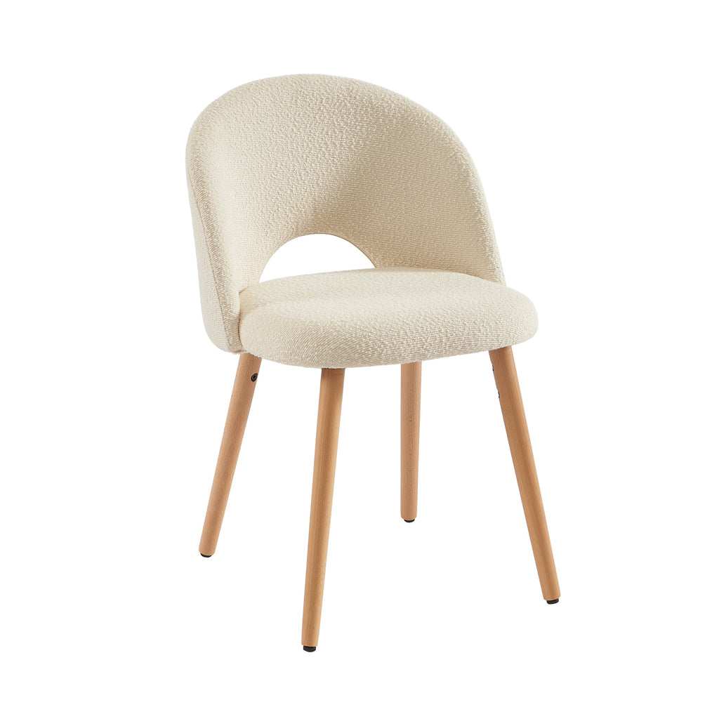 Lot De 2 Chaises Simone - Tissu Bouclette Écru Pieds Hêtre Massif
