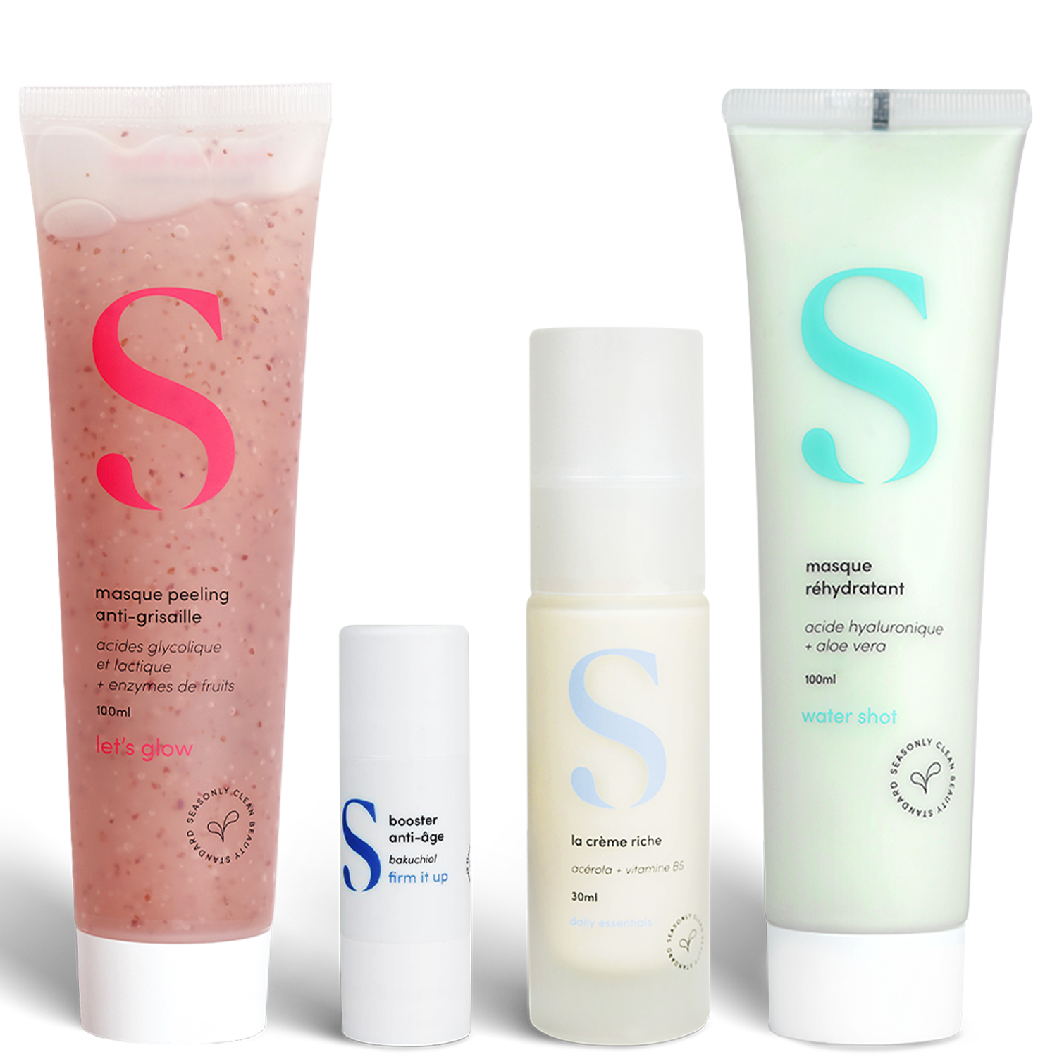La routine skin cycling composée de quatre produits pour détoxifier la peau.