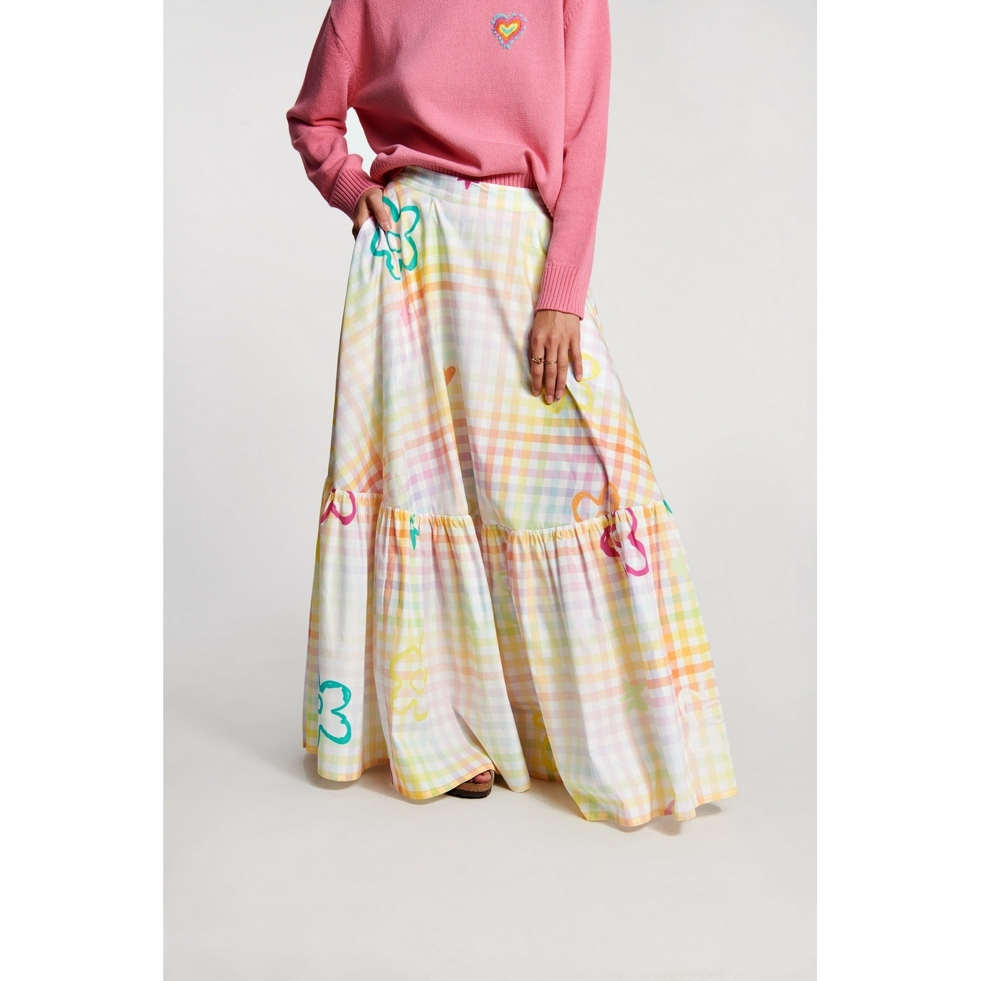 Jupe Check Flower Print