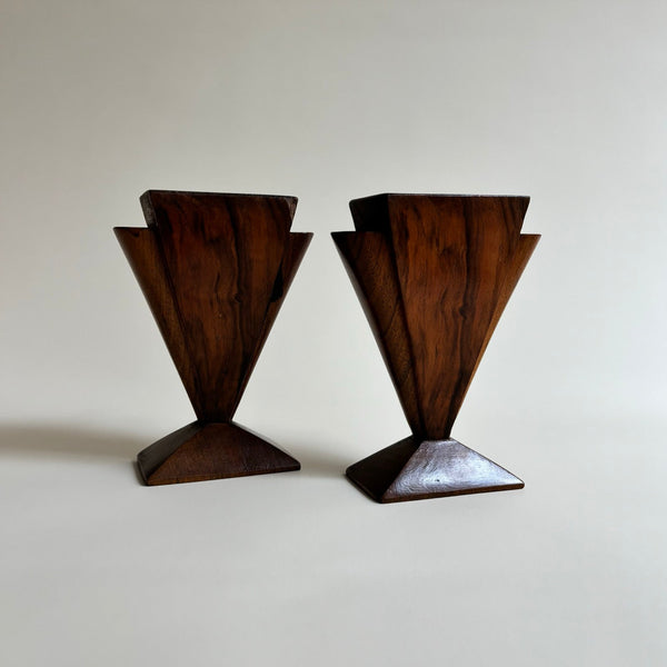 Paire De Vases En Bois Art Deco